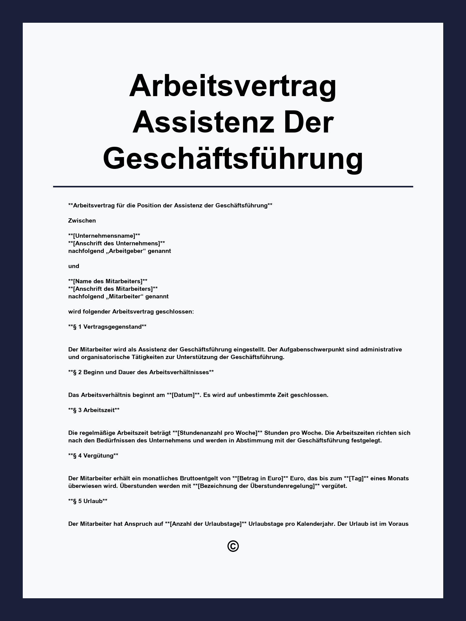 Arbeitsvertrag Assistenz Der Geschäftsführung