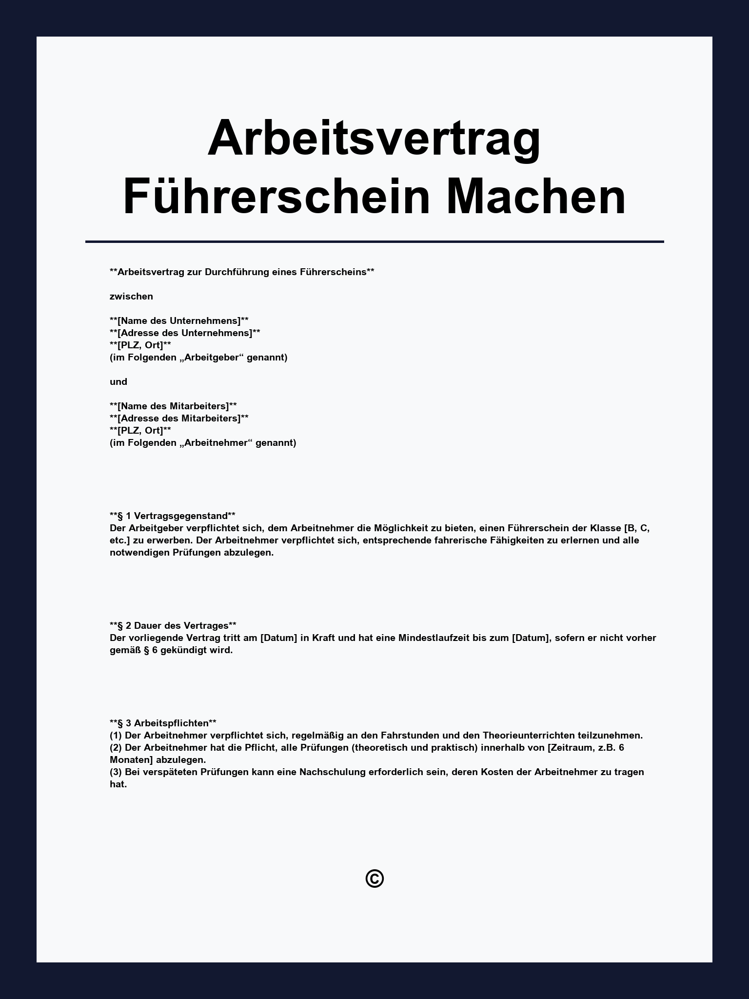 Arbeitsvertrag Führerschein Machen