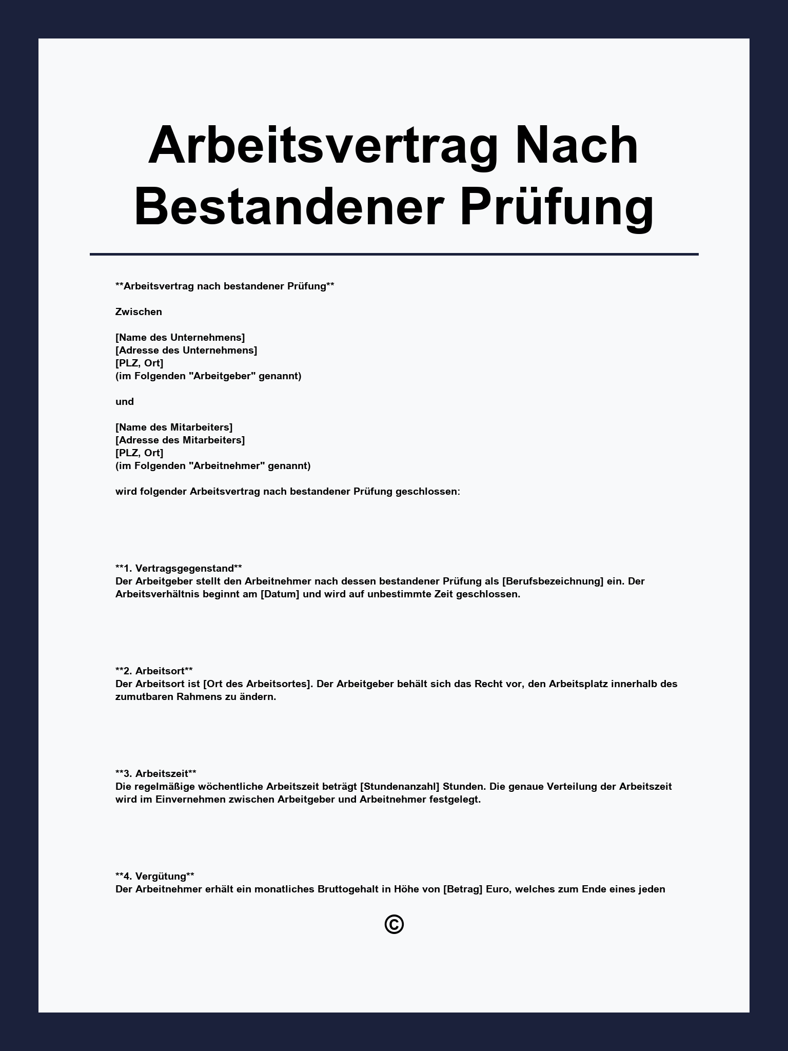 Muster Arbeitsvertrag Nach Bestandener Prüfung