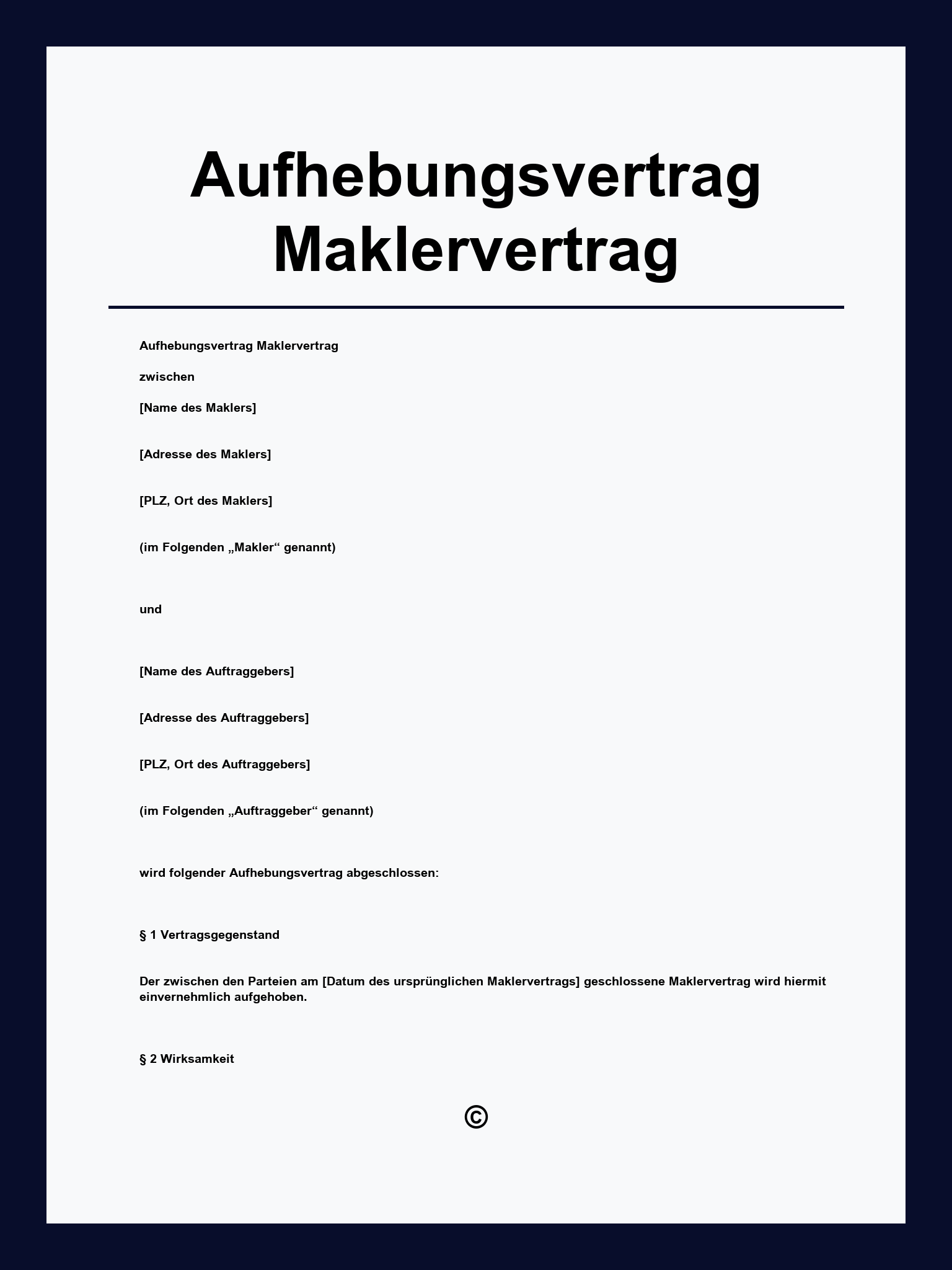Aufhebungsvertrag Maklervertrag