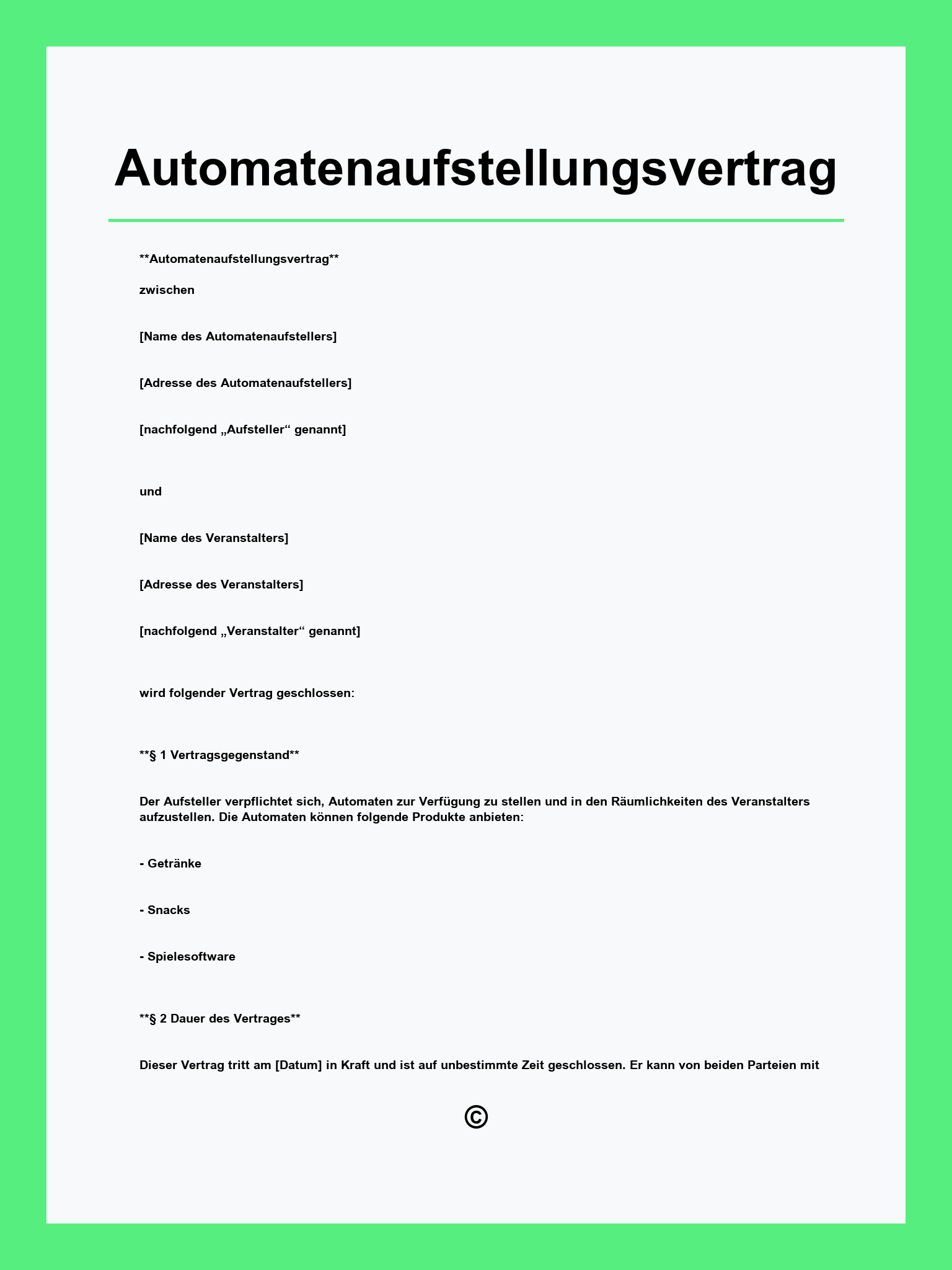 Automatenaufstellungsvertrag Muster