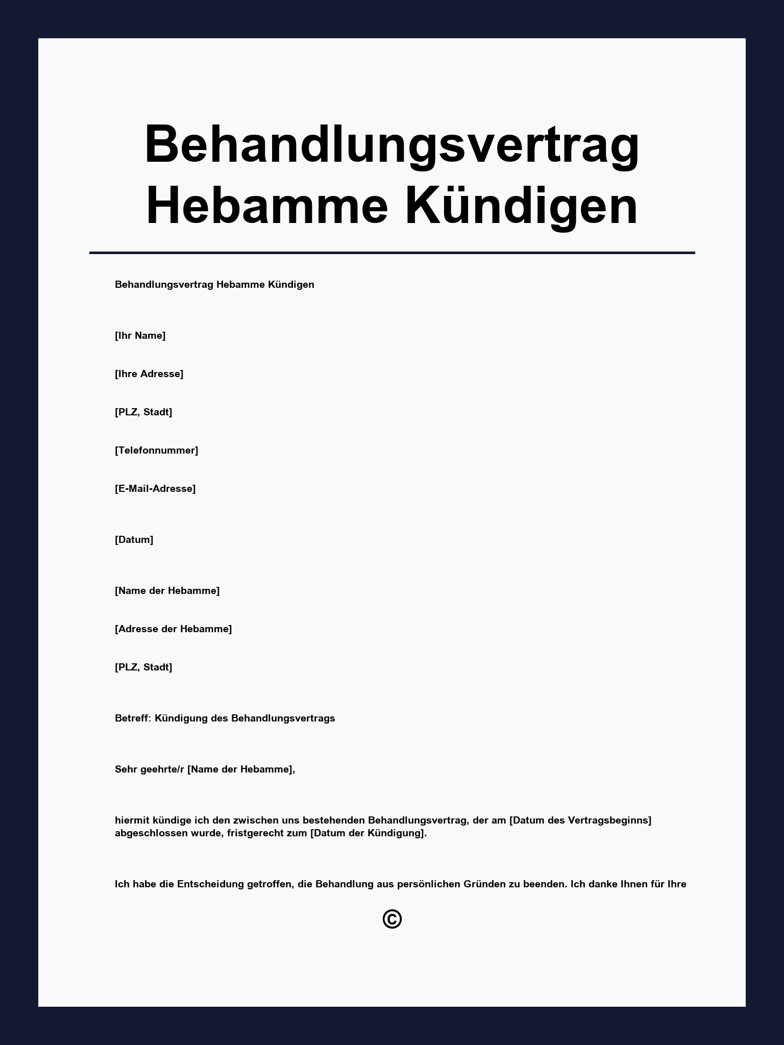 Behandlungsvertrag Hebamme Kündigen Muster
