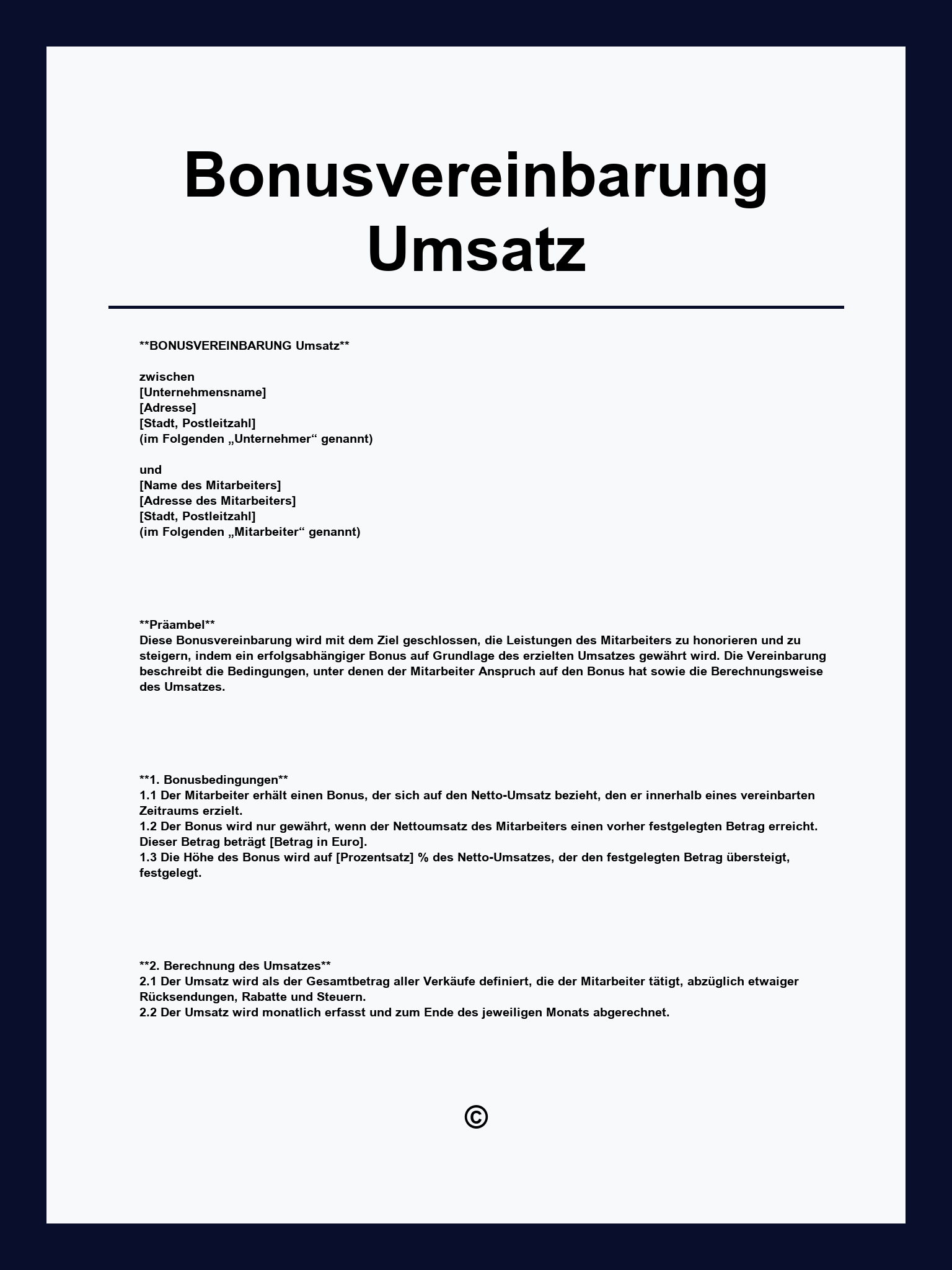 Bonusvereinbarung Umsatz Muster
