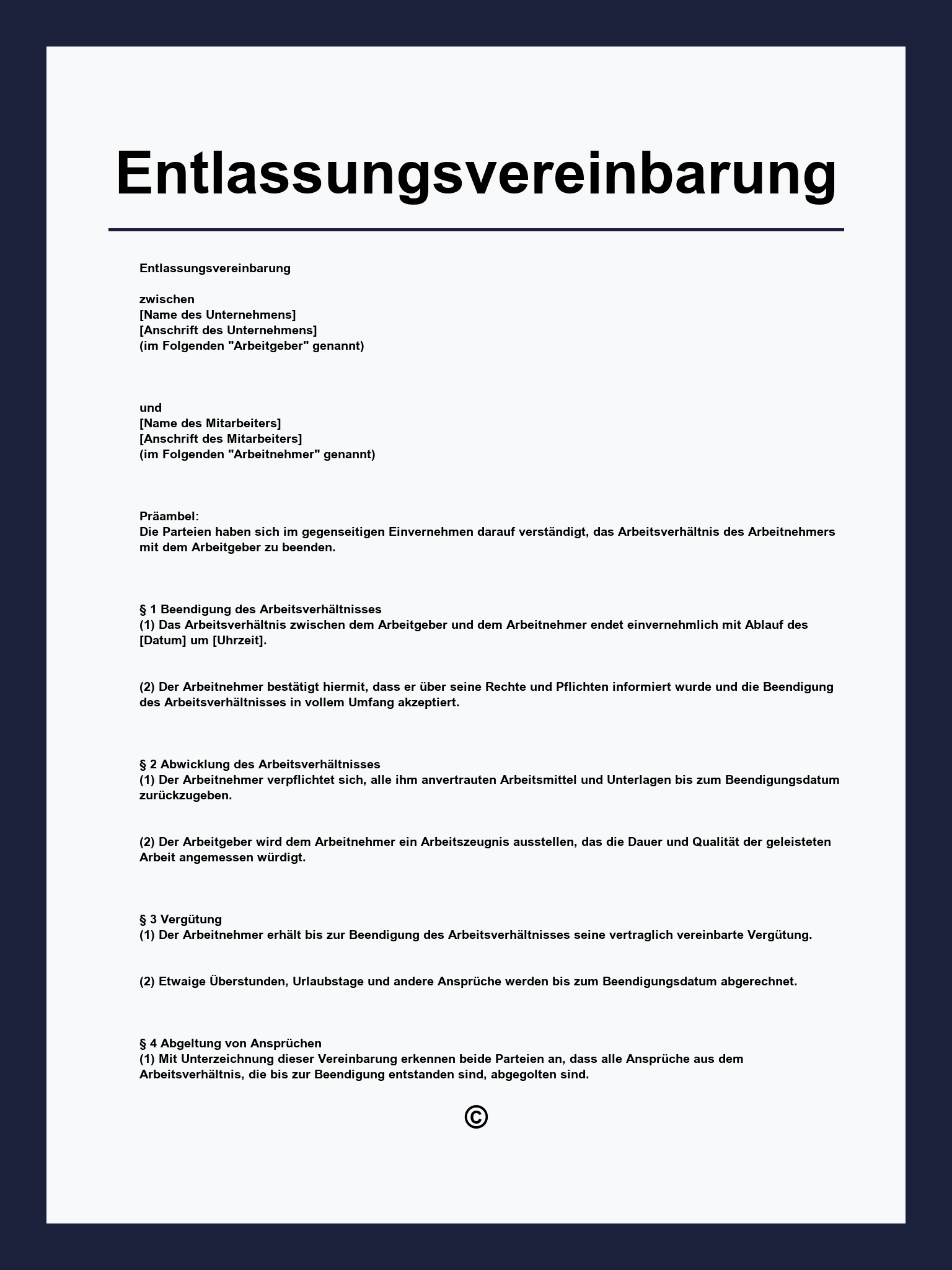 Entlassungsvereinbarung Vorlage