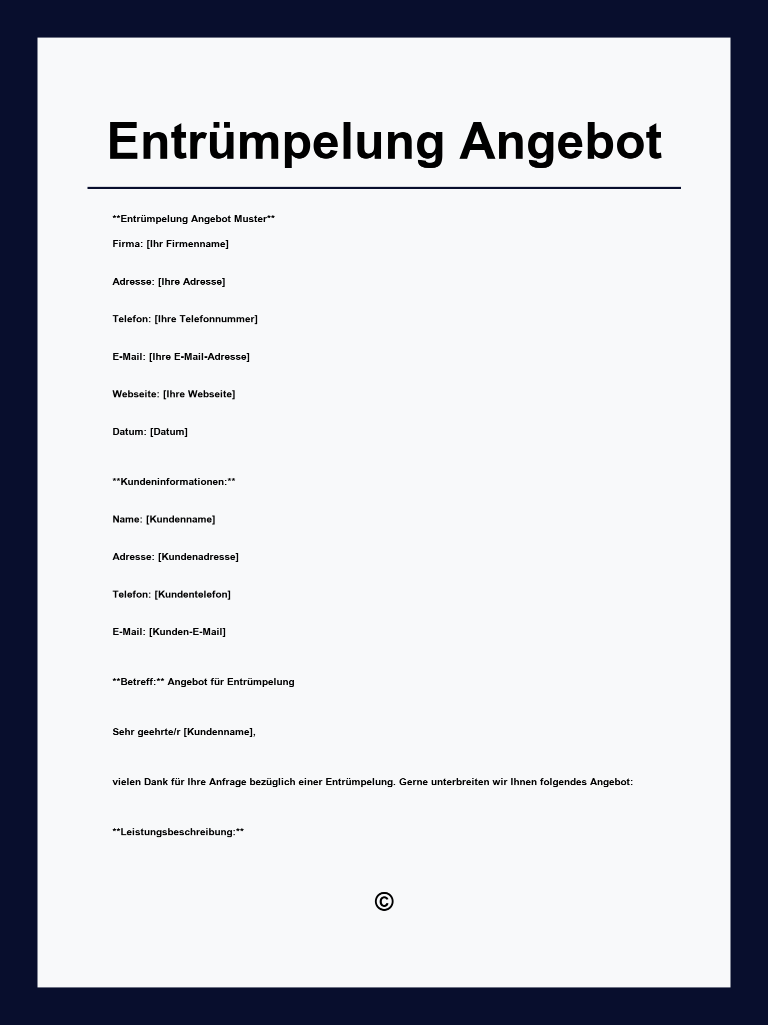 Entrümpelung Angebot Muster