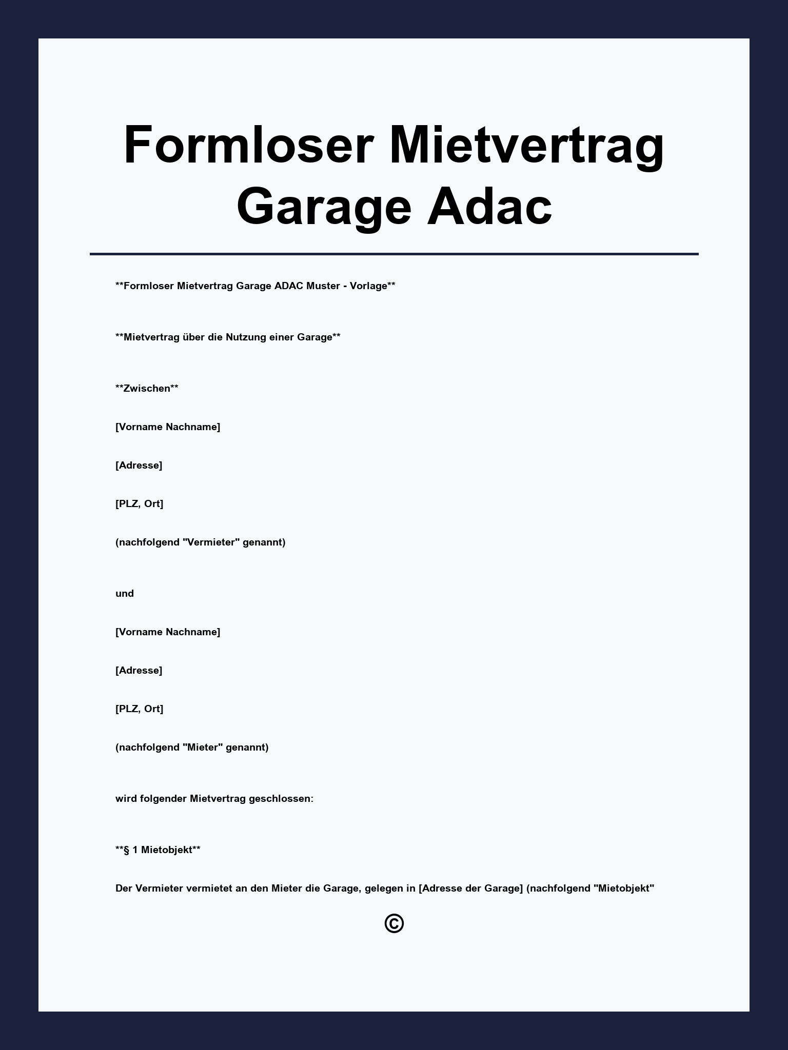 Formloser Mietvertrag Garage Adac