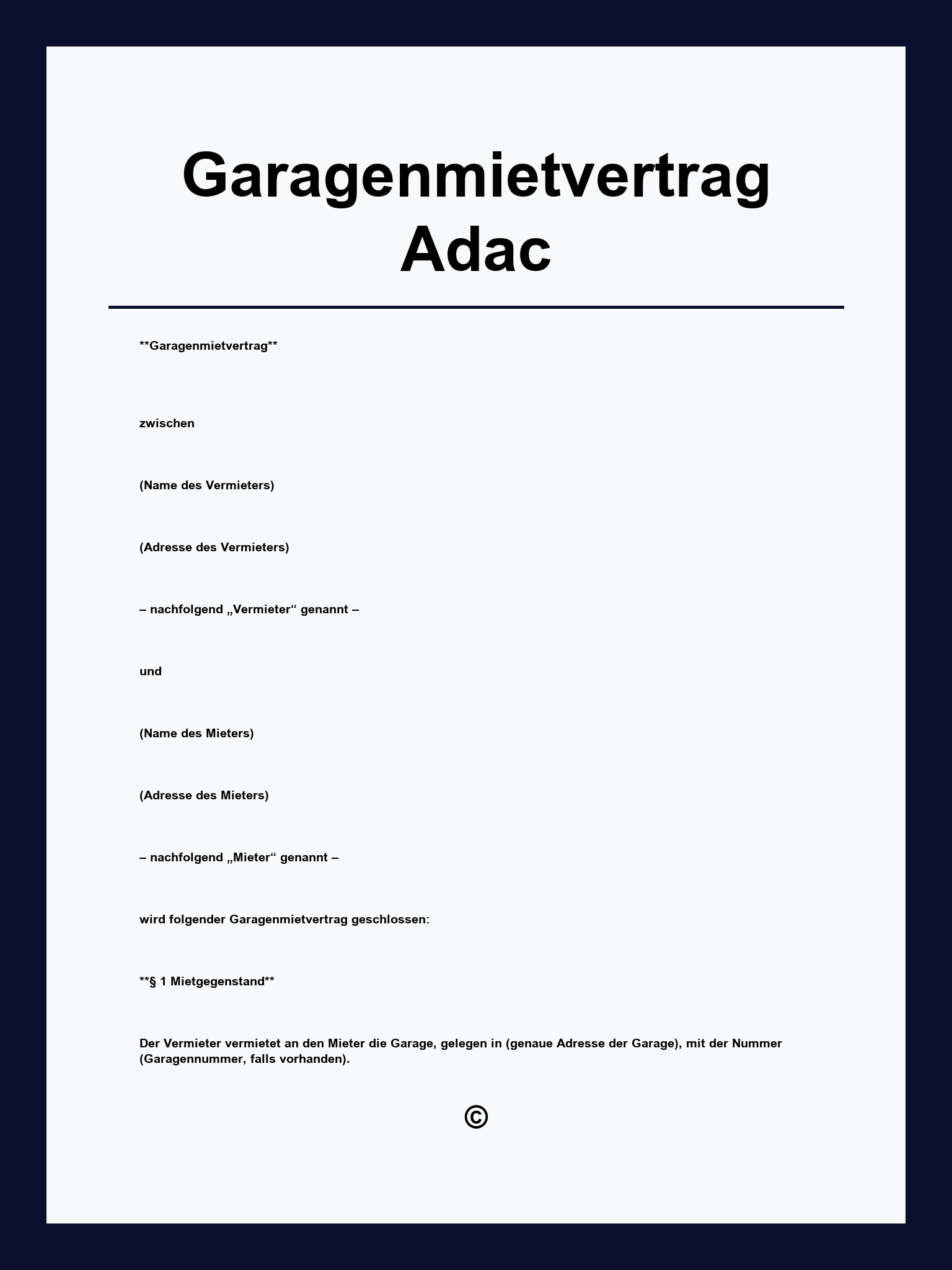 Muster Garagenmietvertrag Adac