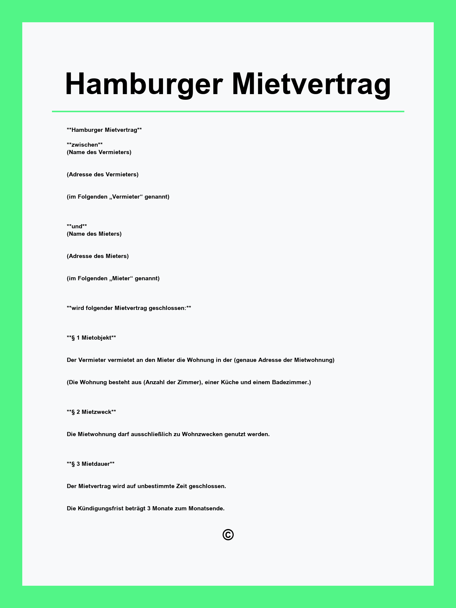 Hamburger Mietvertrag Muster