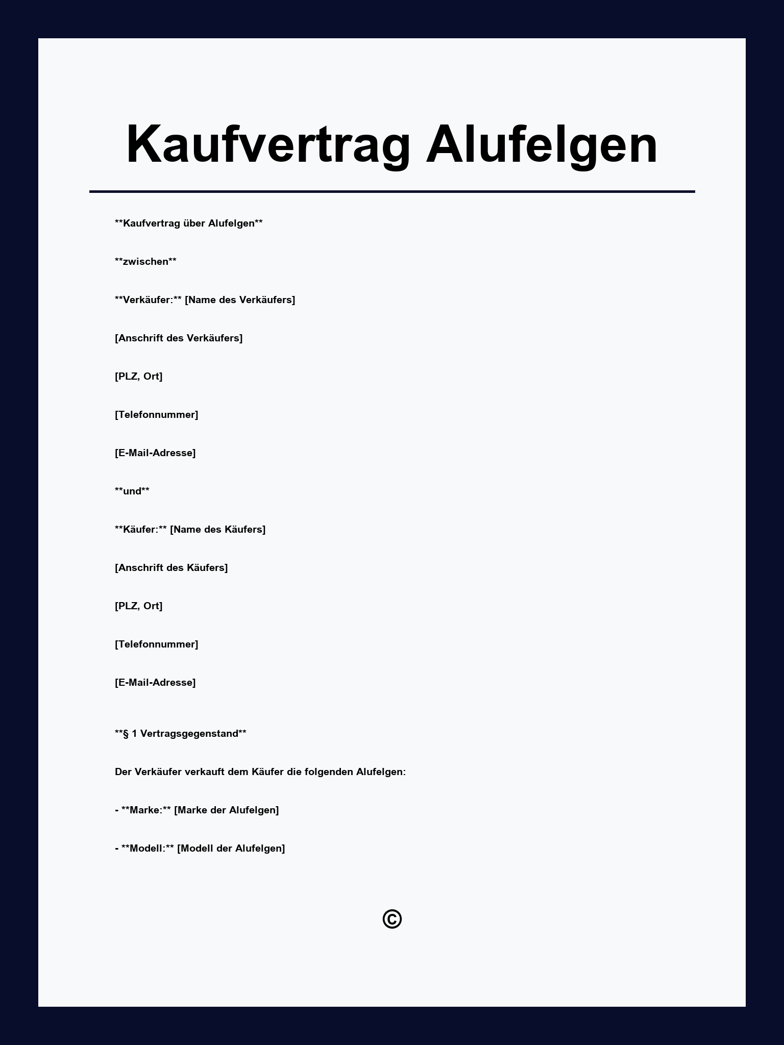 Kaufvertrag Alufelgen