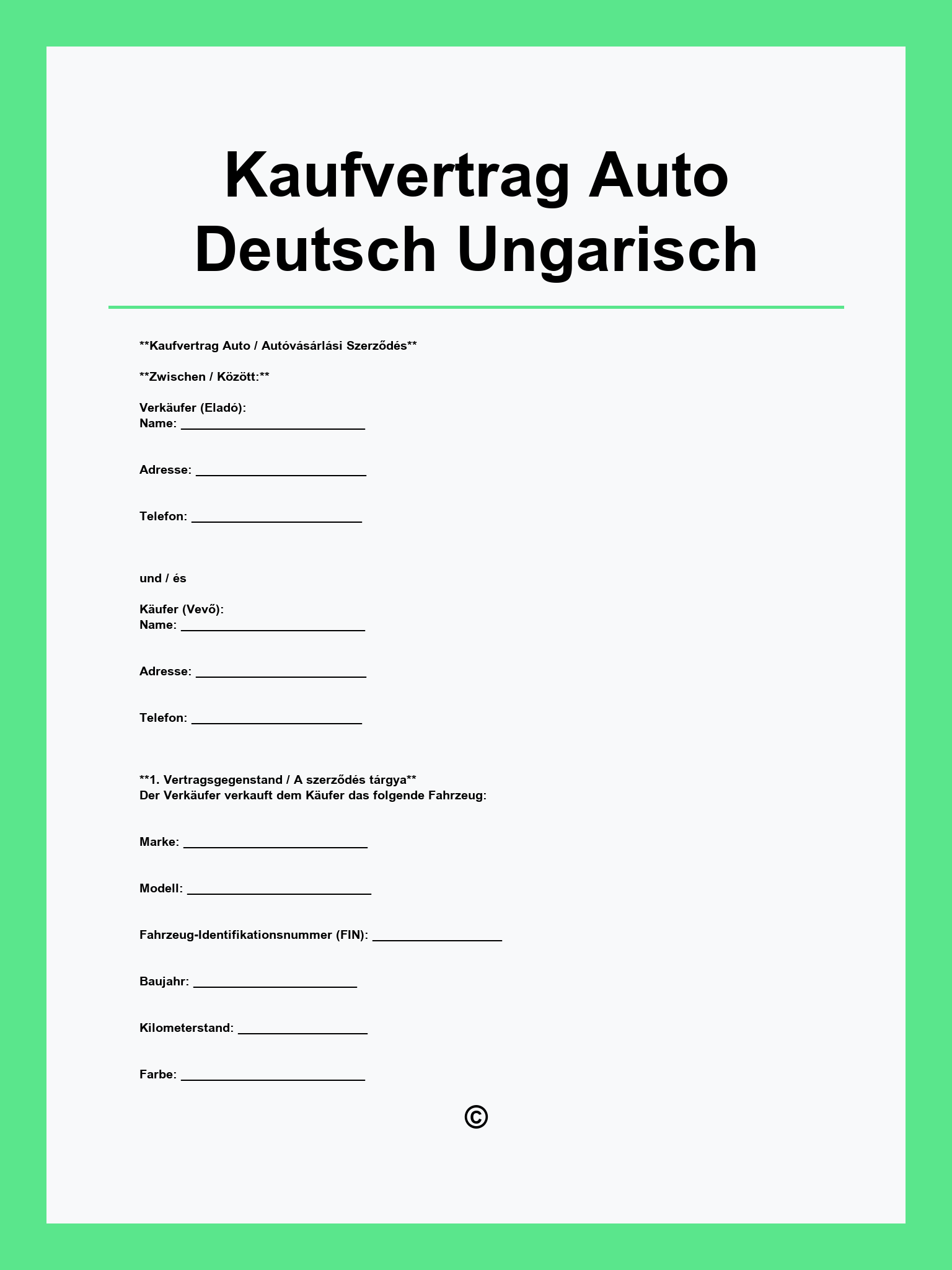 Kaufvertrag Auto Deutsch Ungarisch