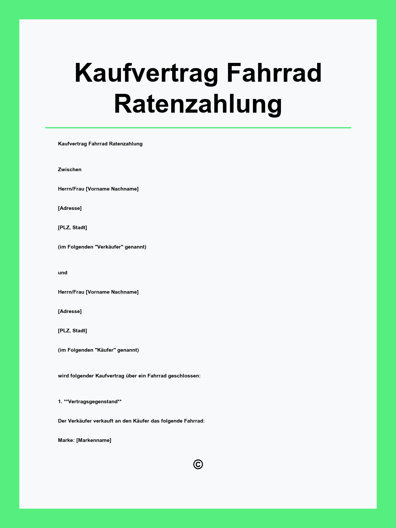 Kaufvertrag Fahrrad Ratenzahlung