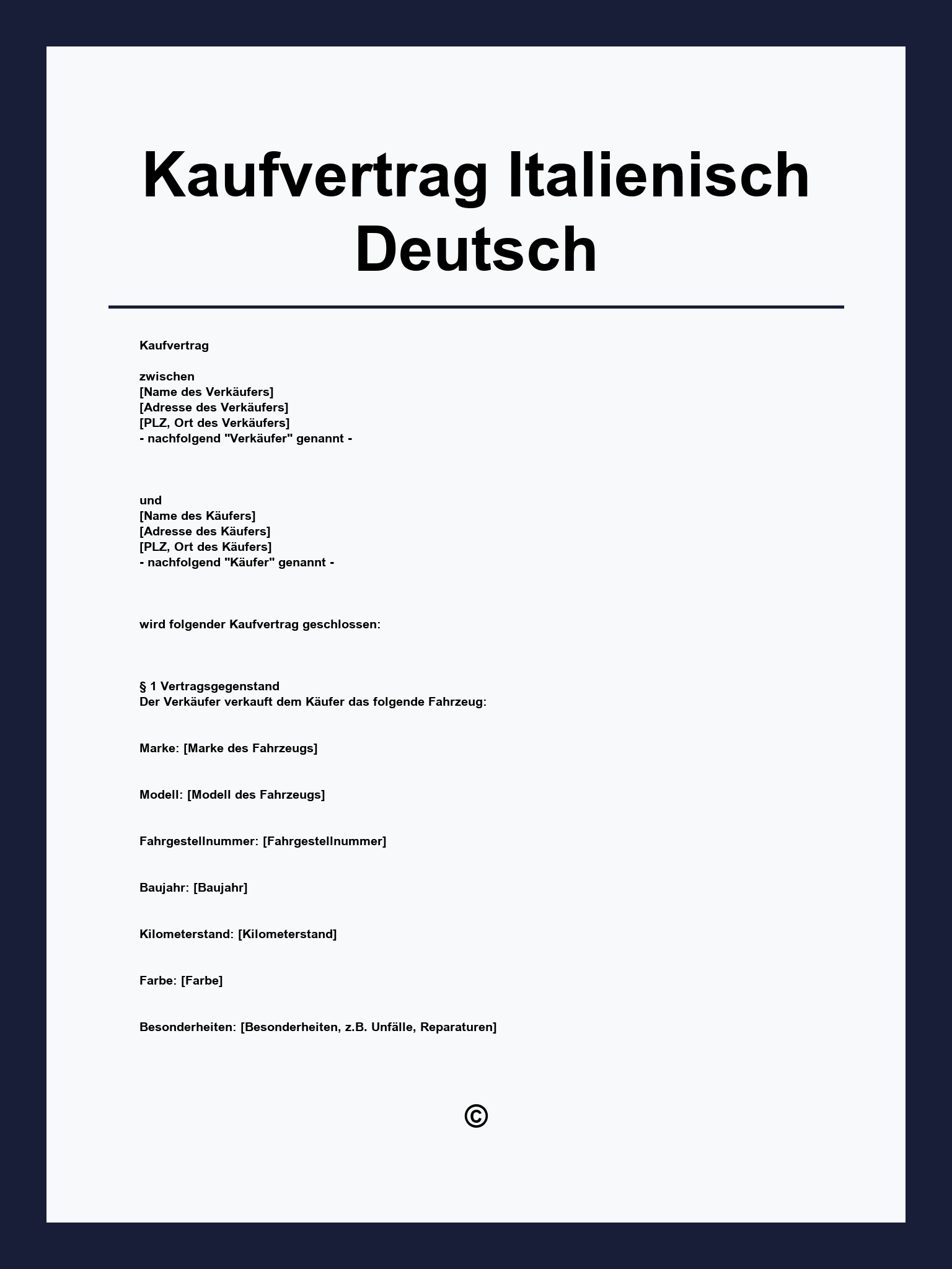 Kaufvertrag Italienisch Deutsch