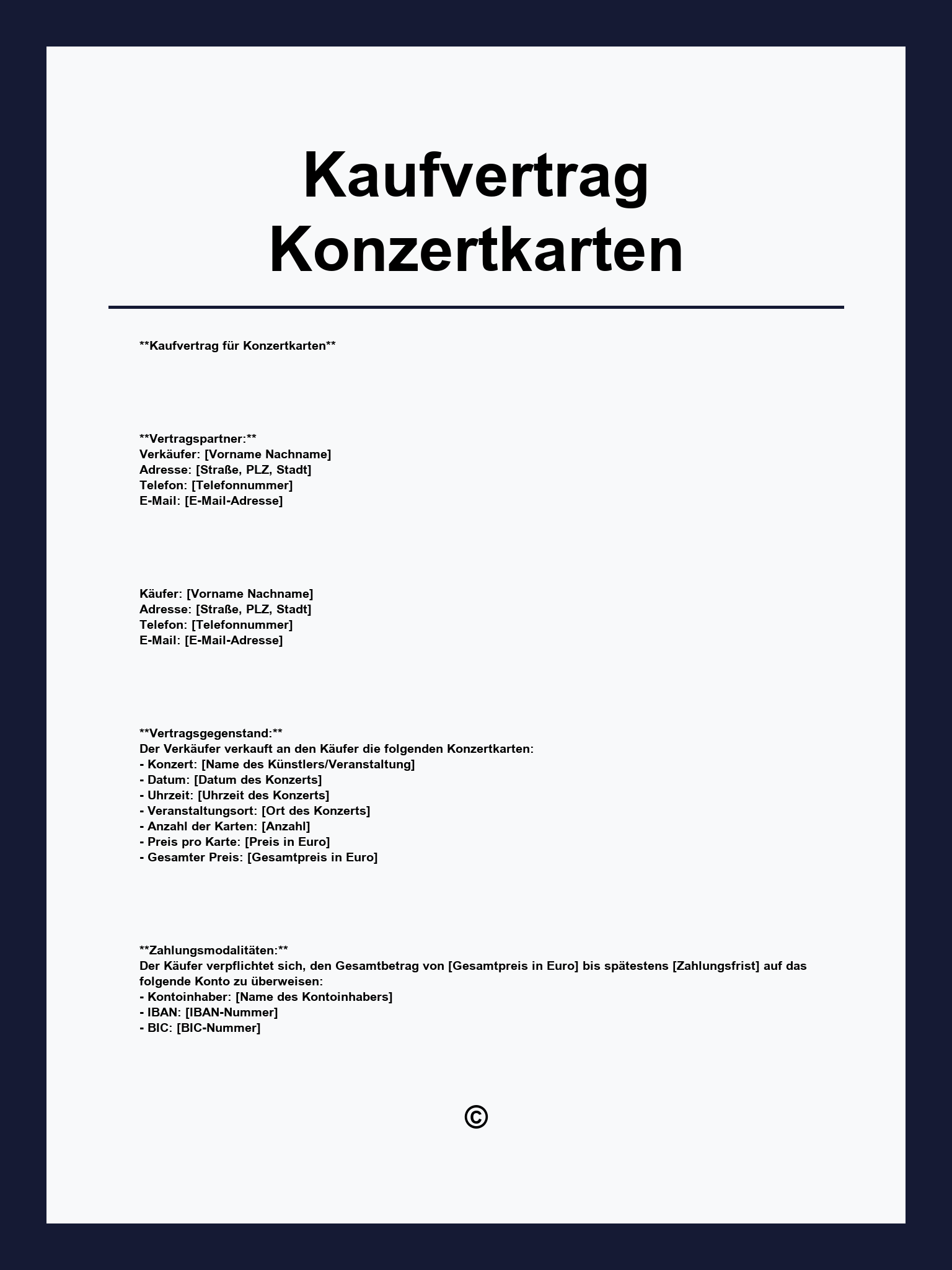 Kaufvertrag Konzertkarten