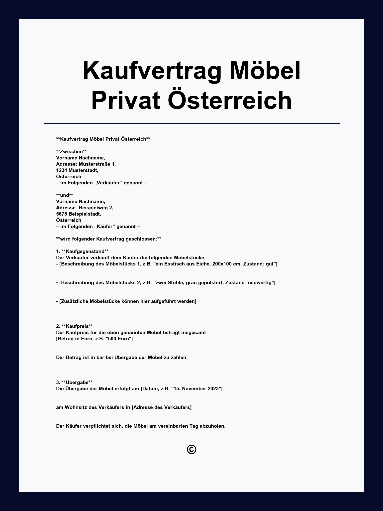 Kaufvertrag Möbel Privat Österreich