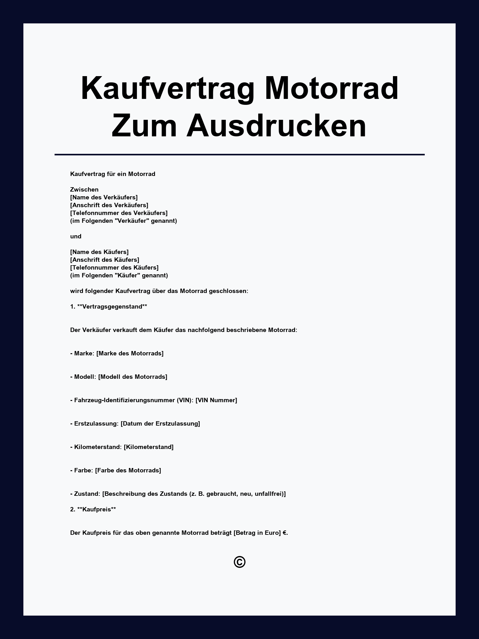 Kaufvertrag Motorrad Zum Ausdrucken