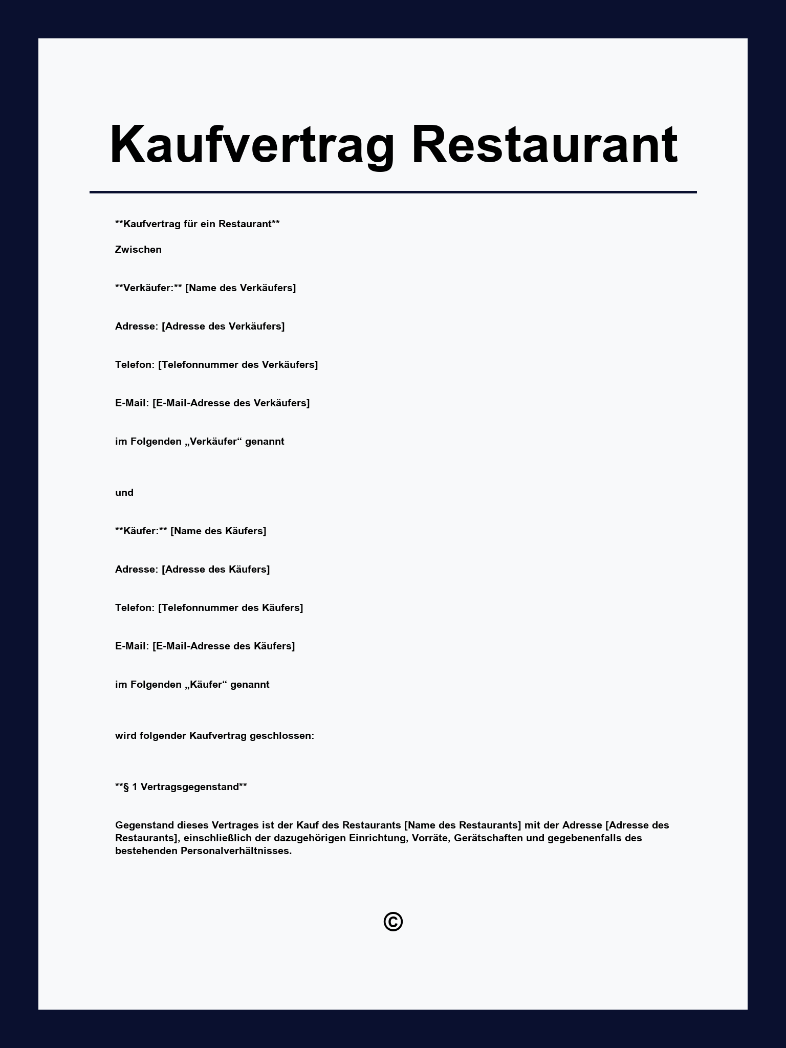Kaufvertrag Restaurant