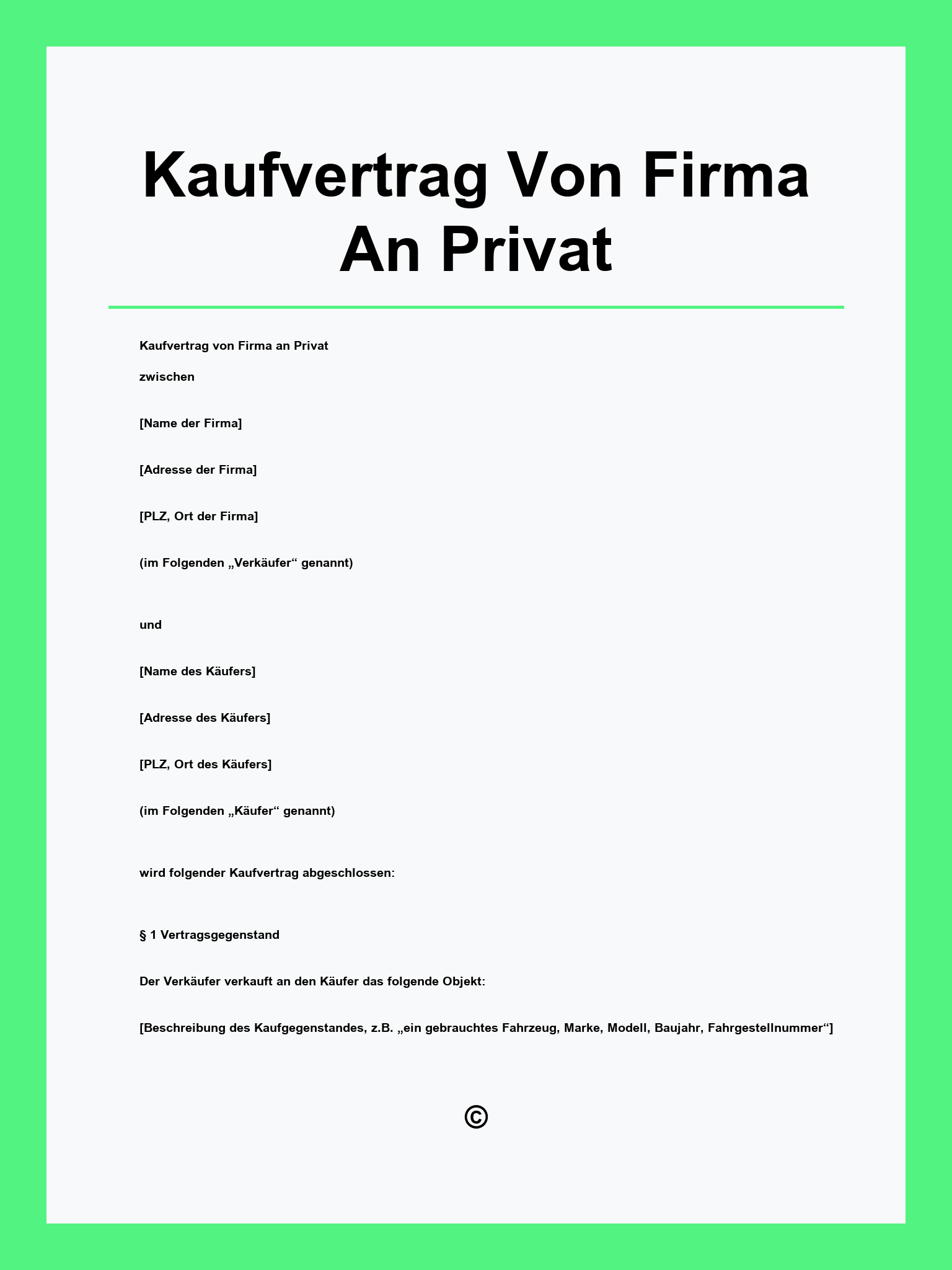 Kaufvertrag Von Firma An Privat