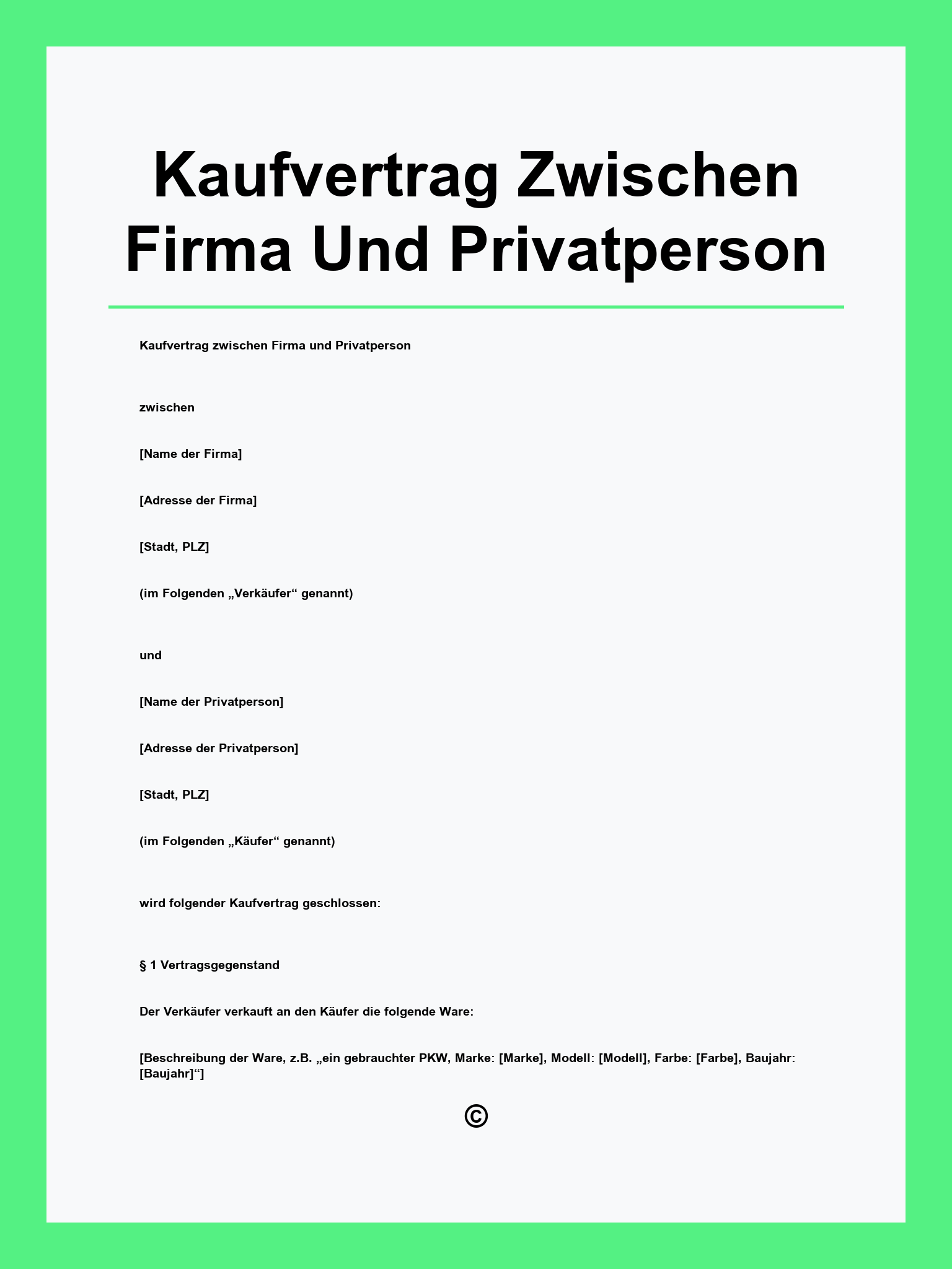 Kaufvertrag Zwischen Firma Und Privatperson