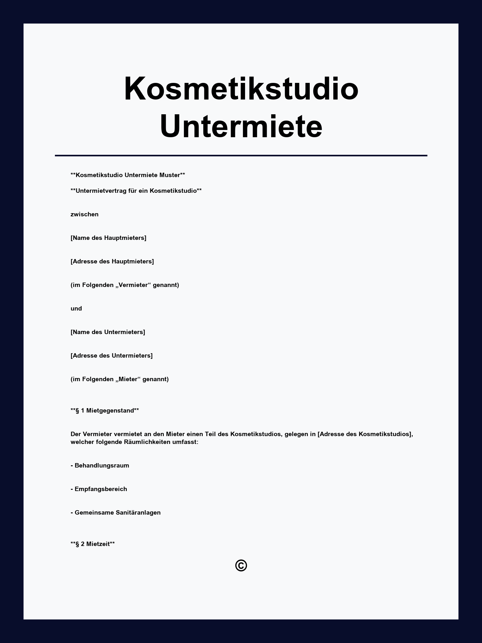 Kosmetikstudio Untermiete