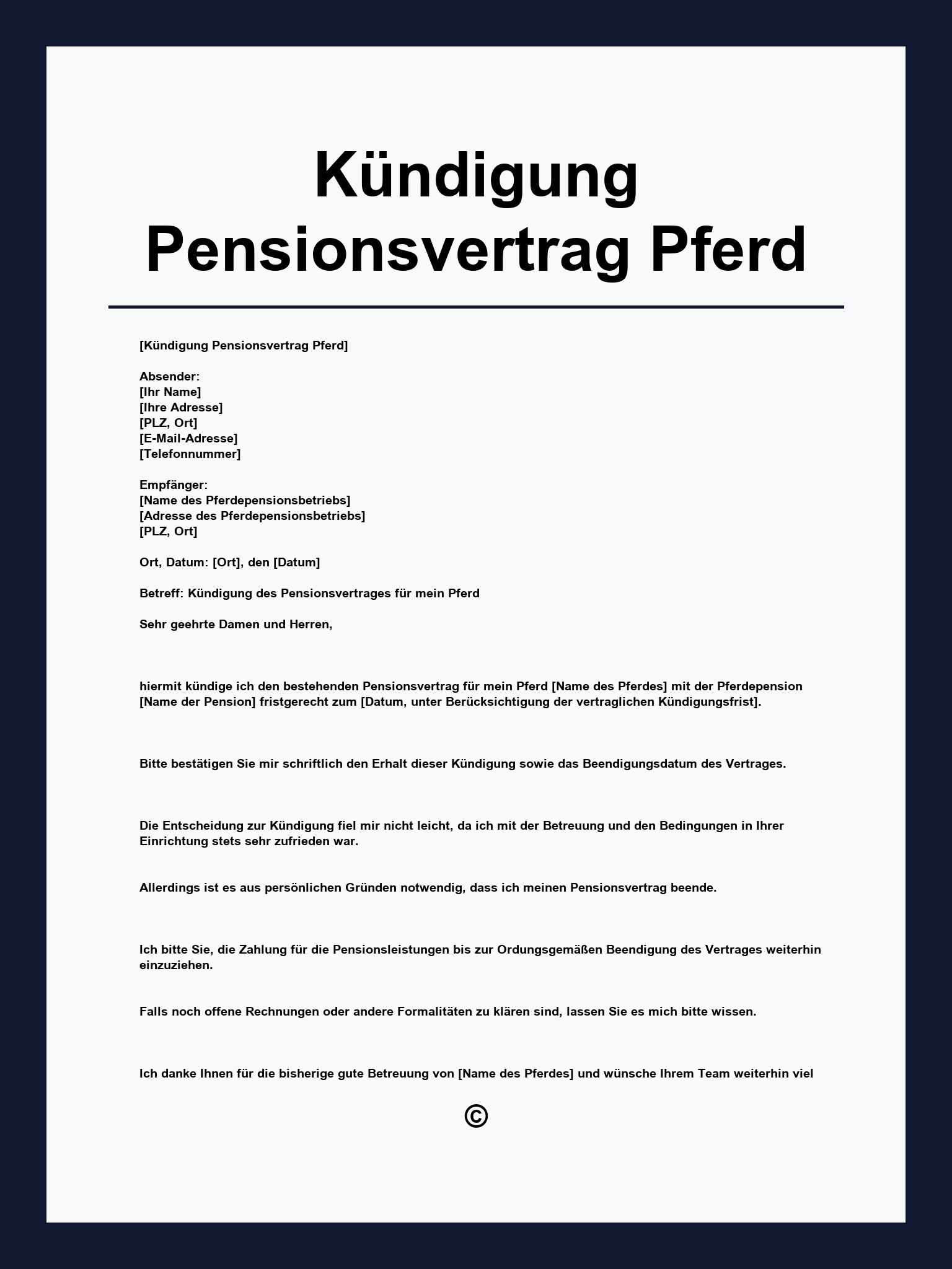 Vorlage Kündigung Pensionsvertrag Pferd