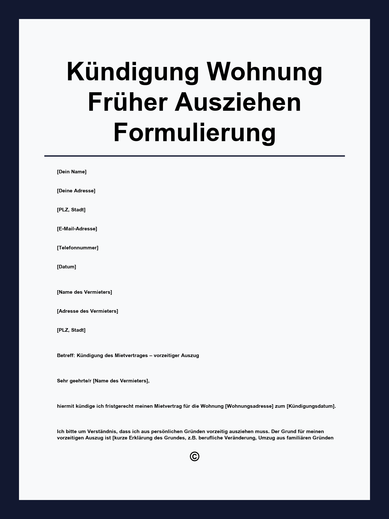 Kündigung Wohnung Früher Ausziehen Formulierung