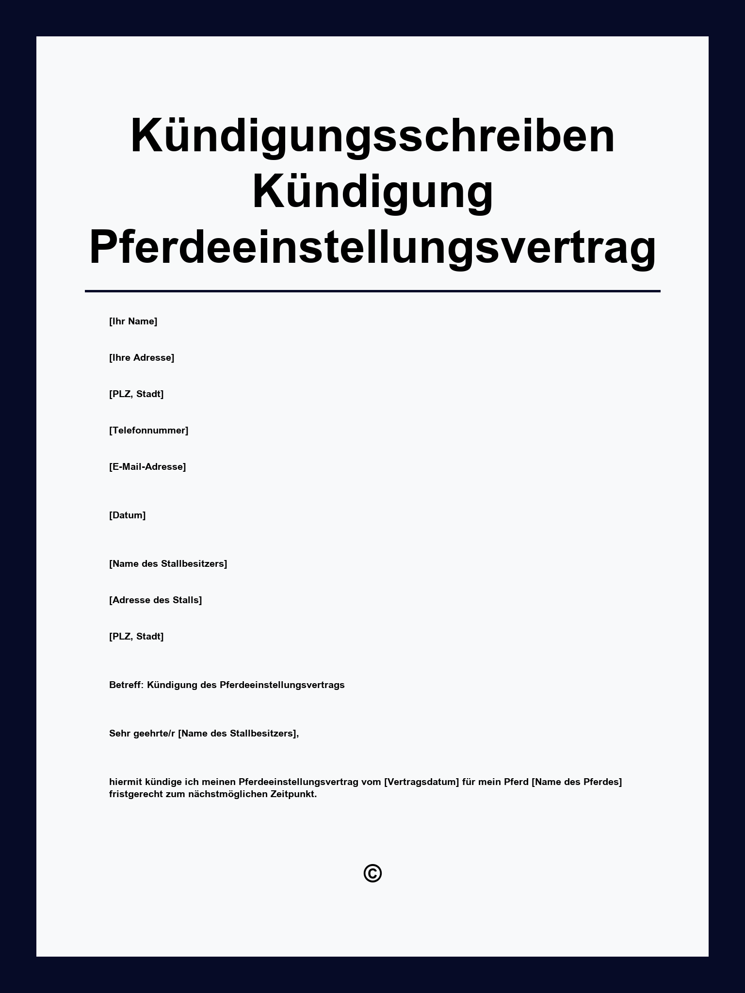 Kündigungsschreiben Muster Kündigung Pferdeeinstellungsvertrag
