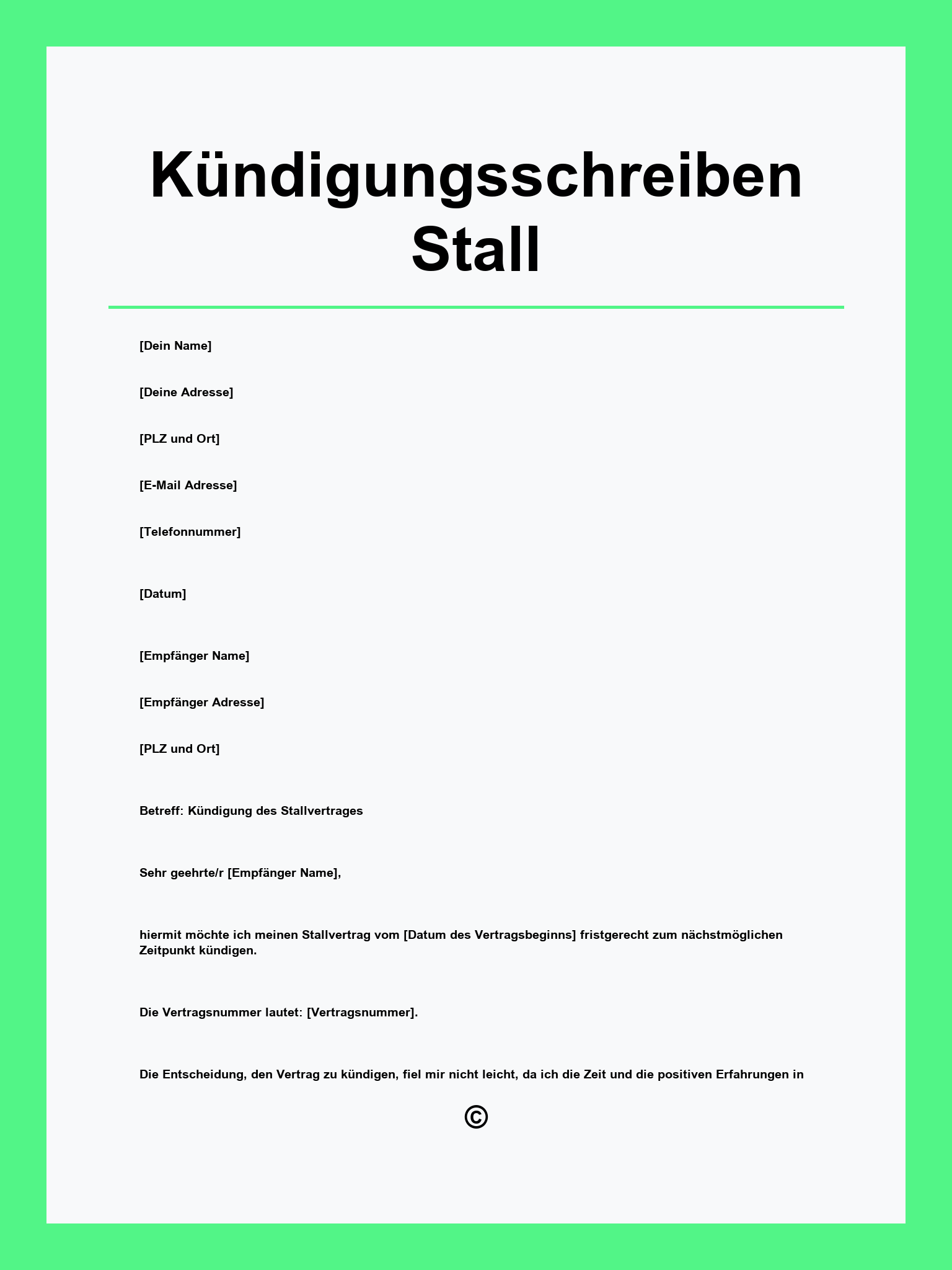 Kündigungsschreiben Stall