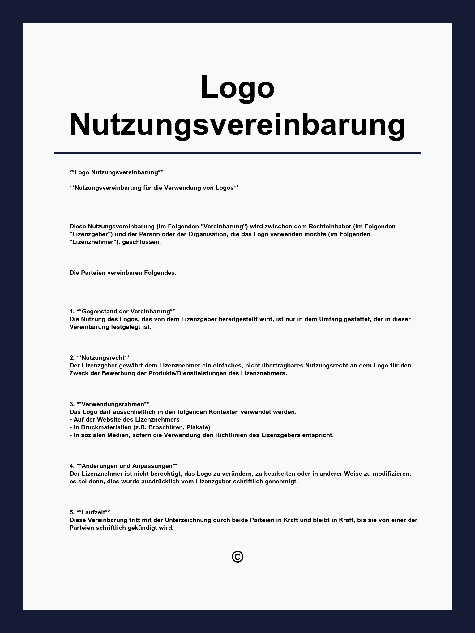 Logo Nutzungsvereinbarung Muster