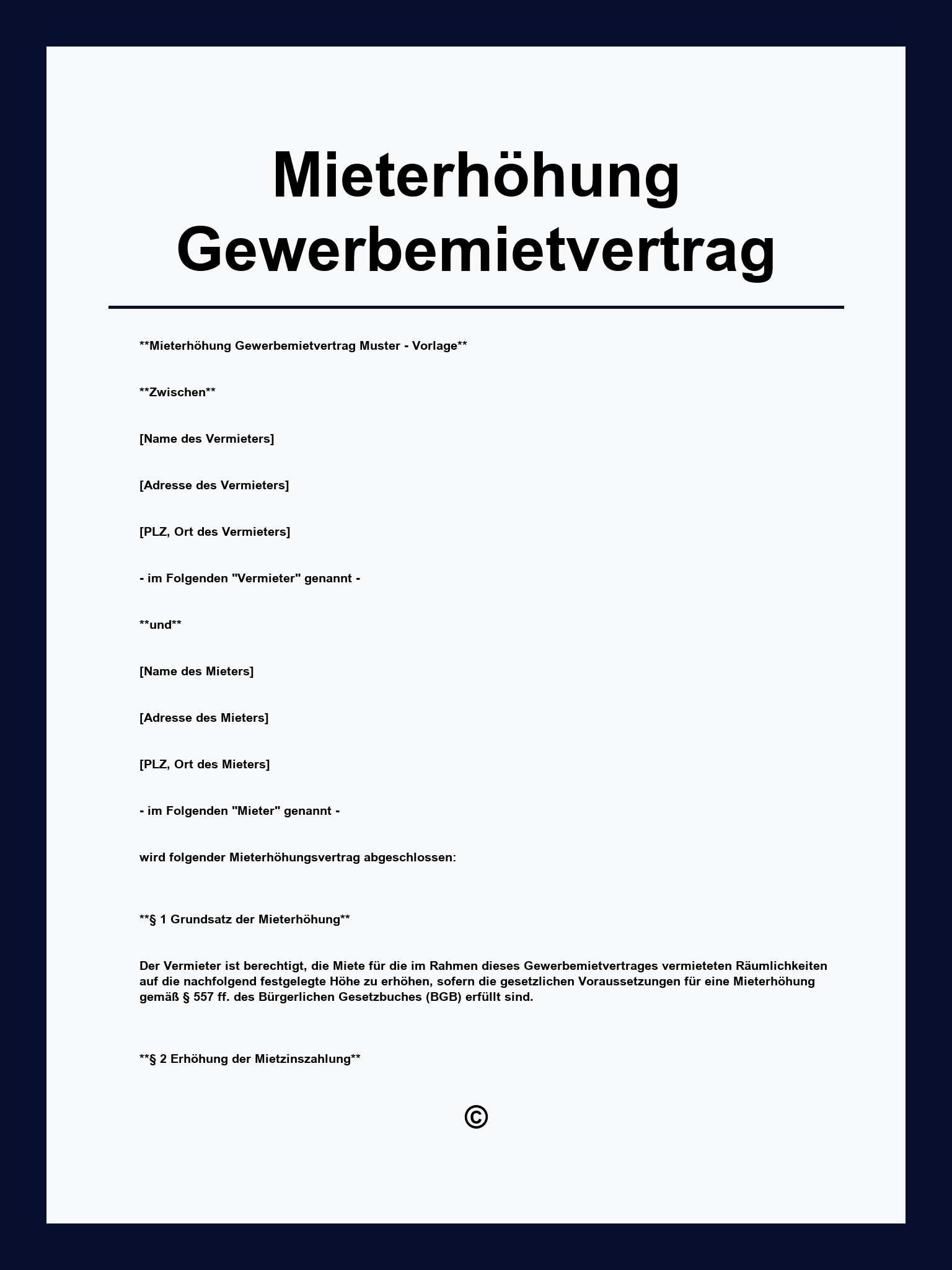 Mieterhöhung Gewerbemietvertrag Muster