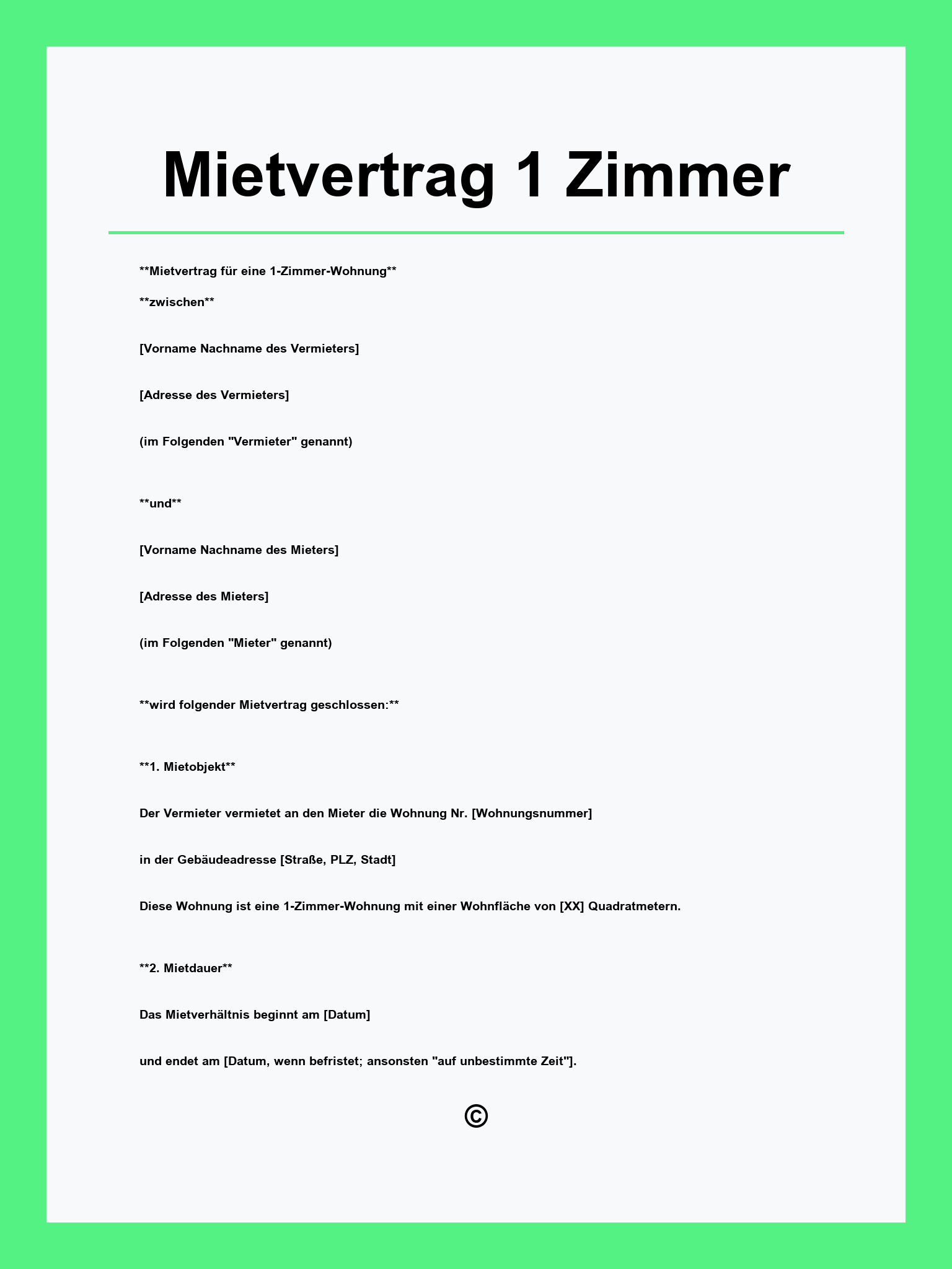 Mietvertrag 1 Zimmer