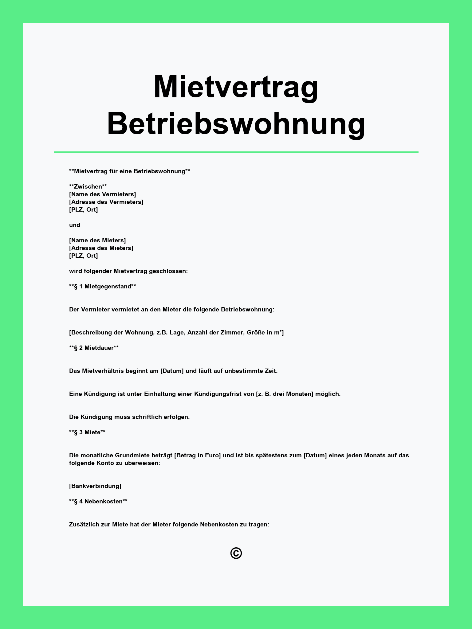 Mietvertrag Betriebswohnung Muster
