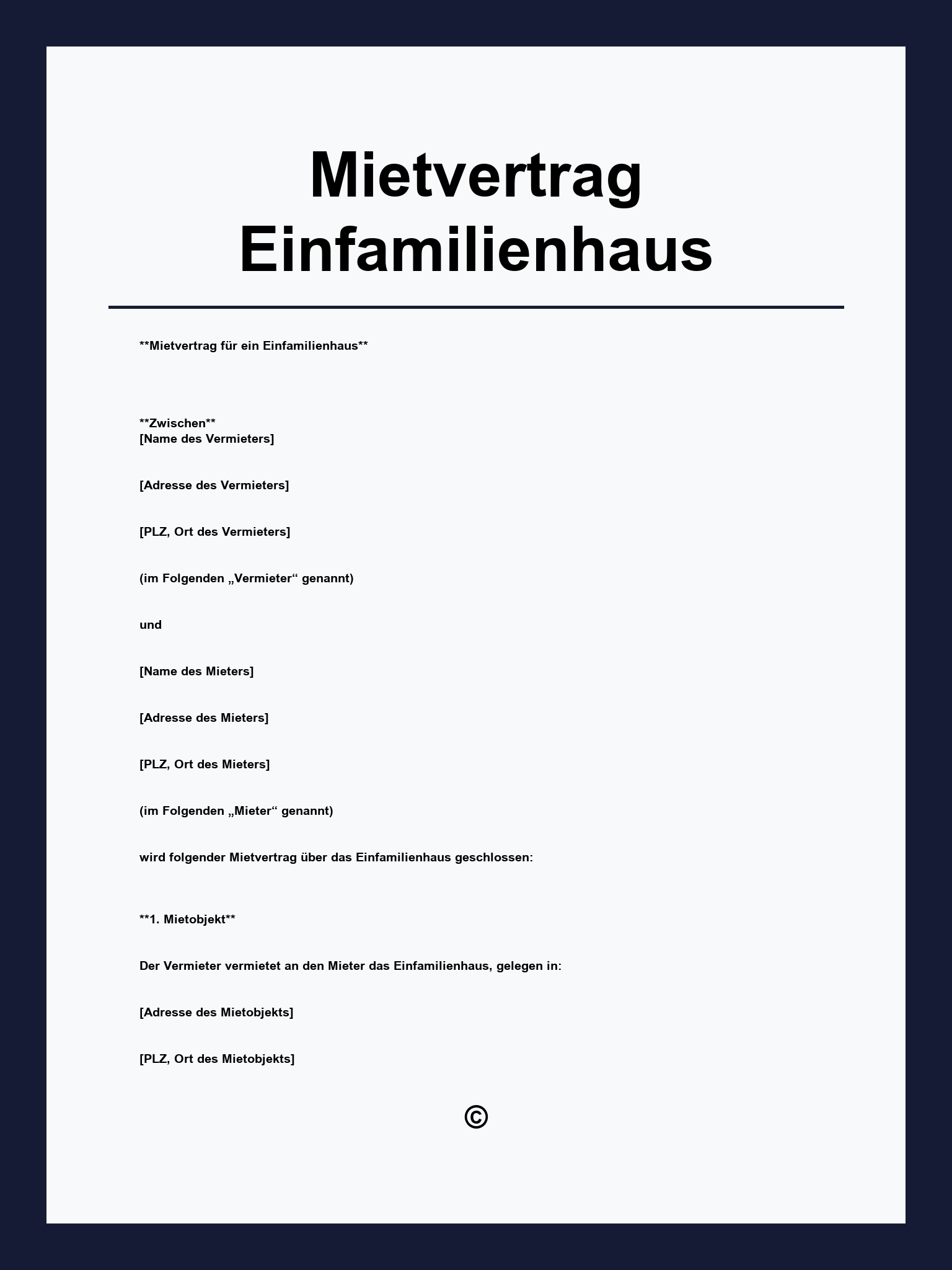 Mietvertrag Einfamilienhaus Vorlage