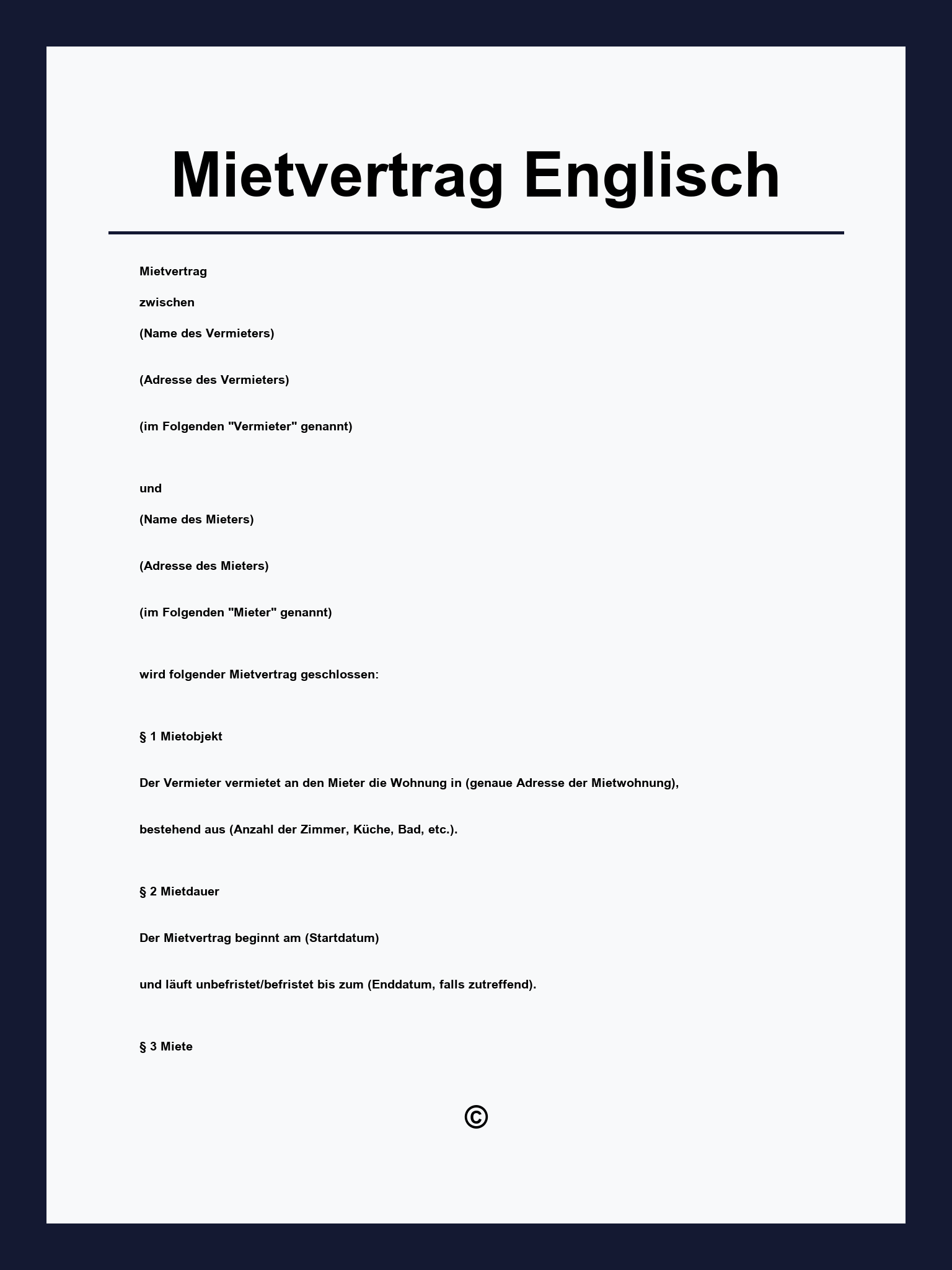 Mietvertrag Muster Englisch