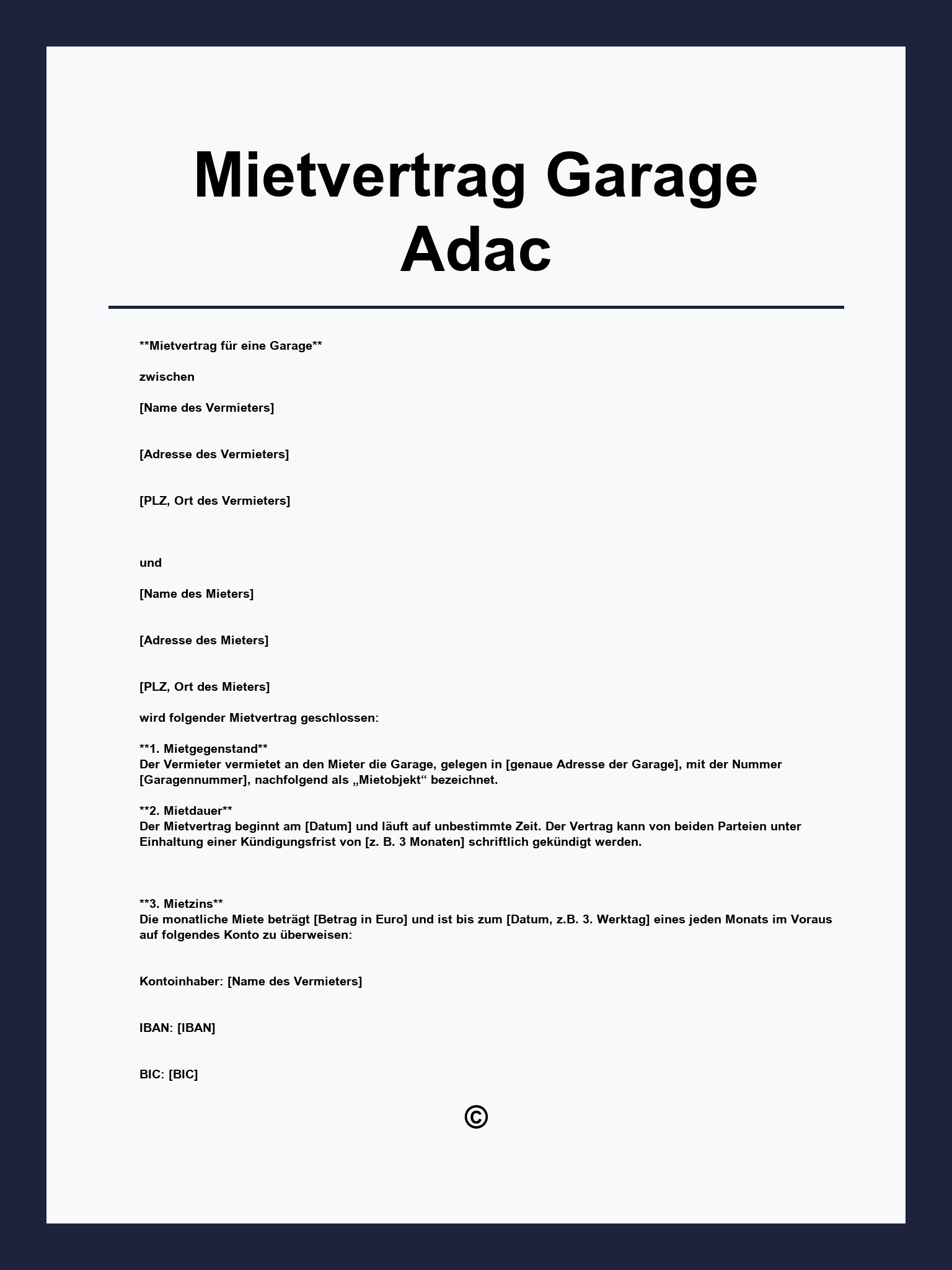 Mietvertrag Garage Vorlage Adac