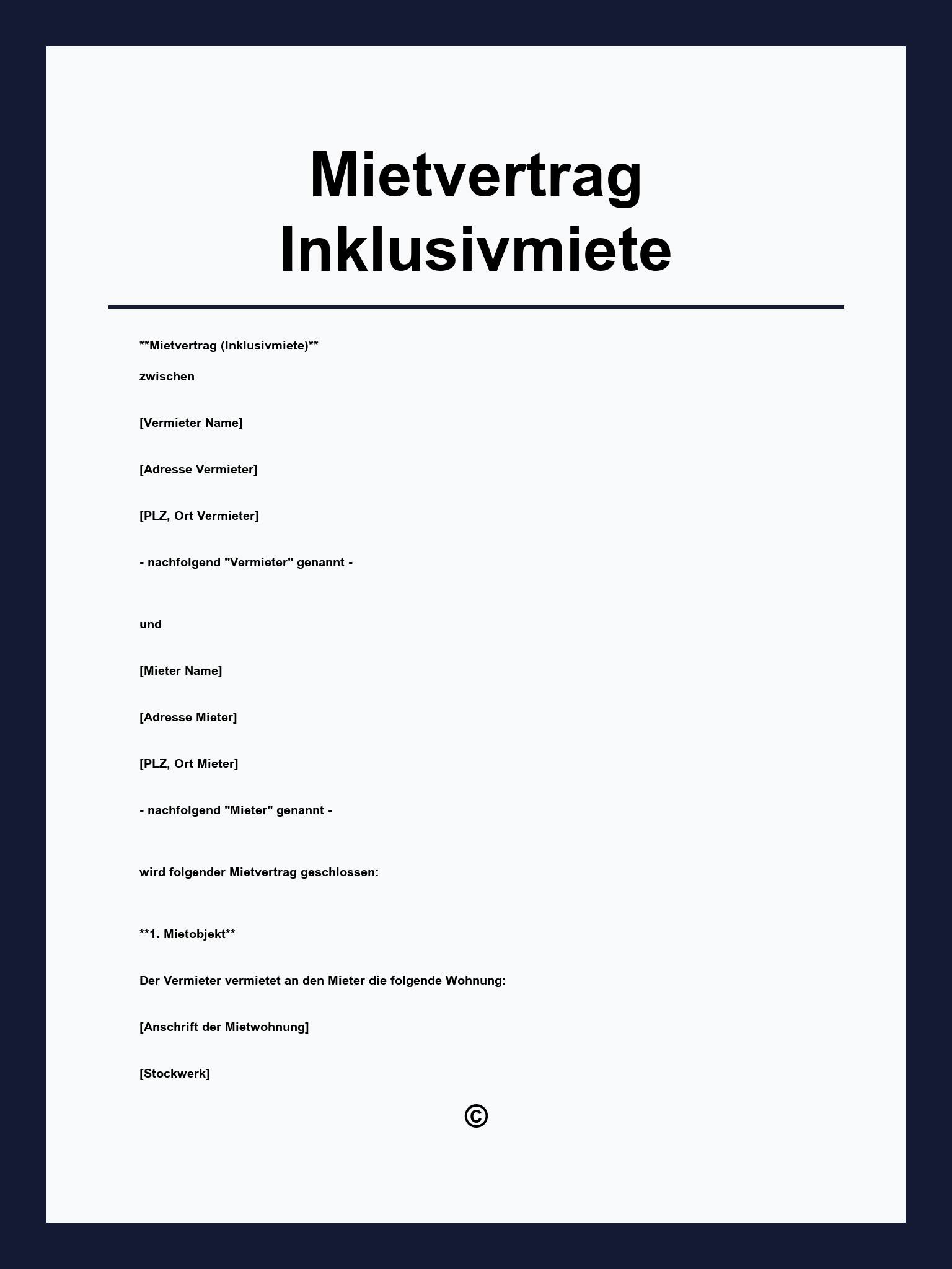Mietvertrag Inklusivmiete