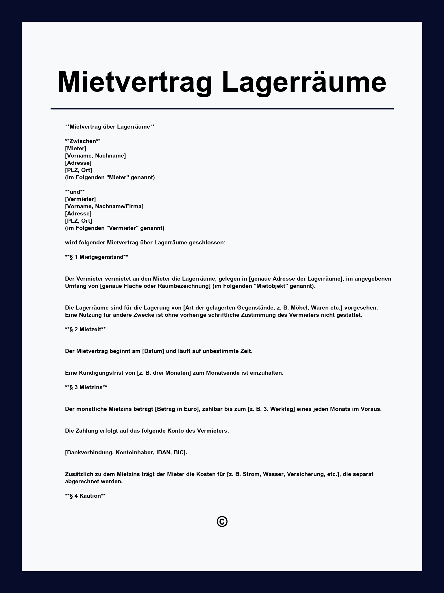 Mietvertrag Lagerräume