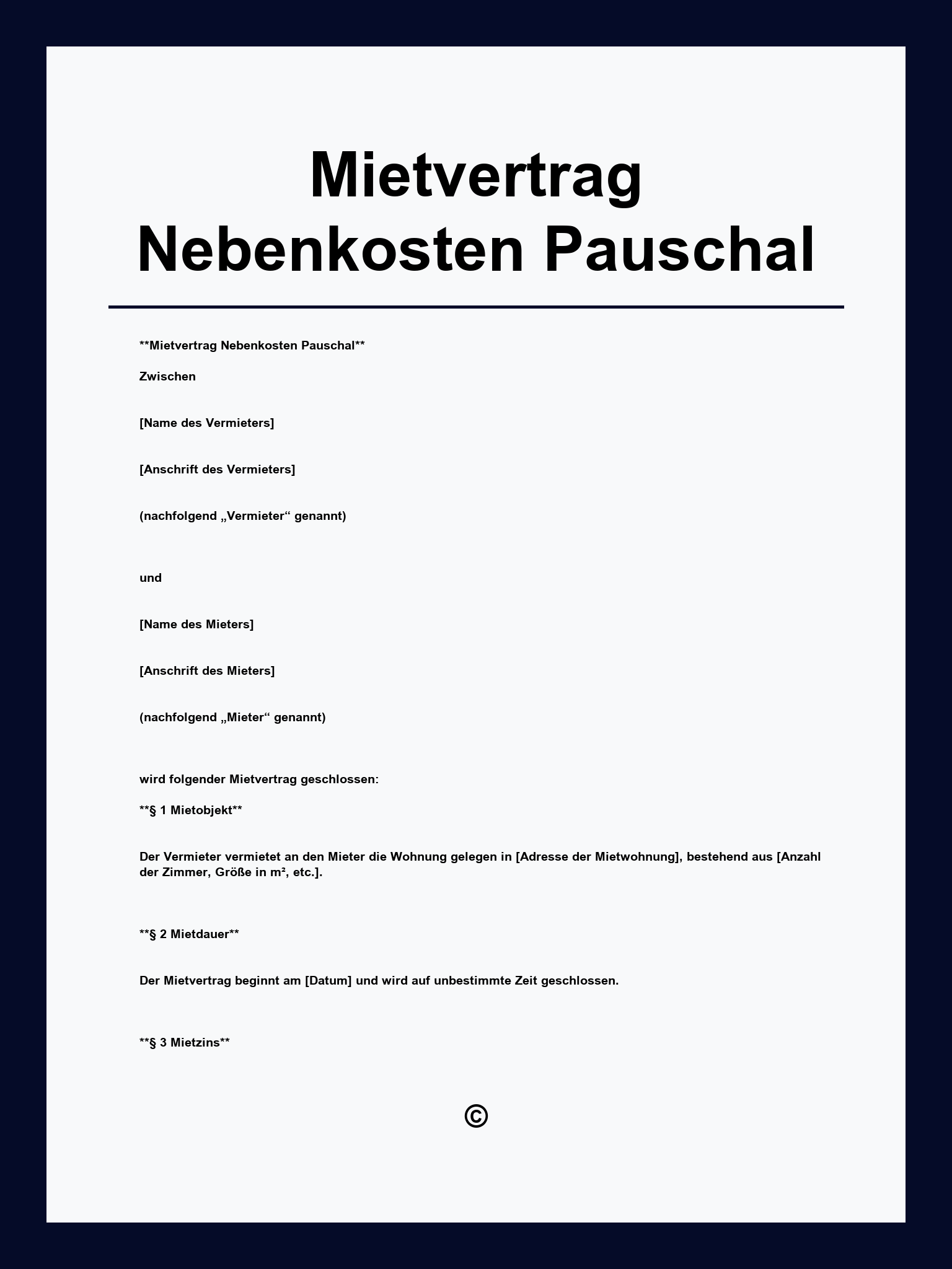 Mietvertrag Nebenkosten Pauschal Muster