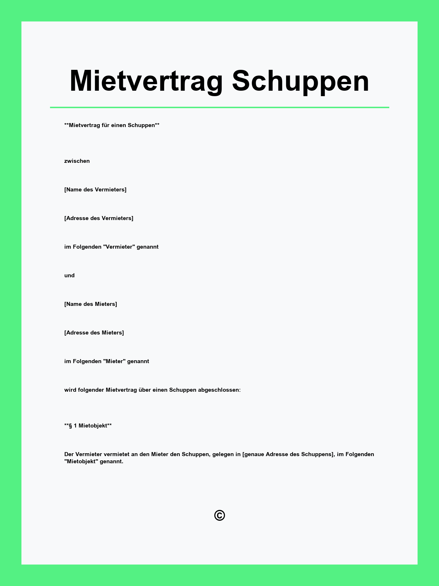 Mietvertrag Schuppen