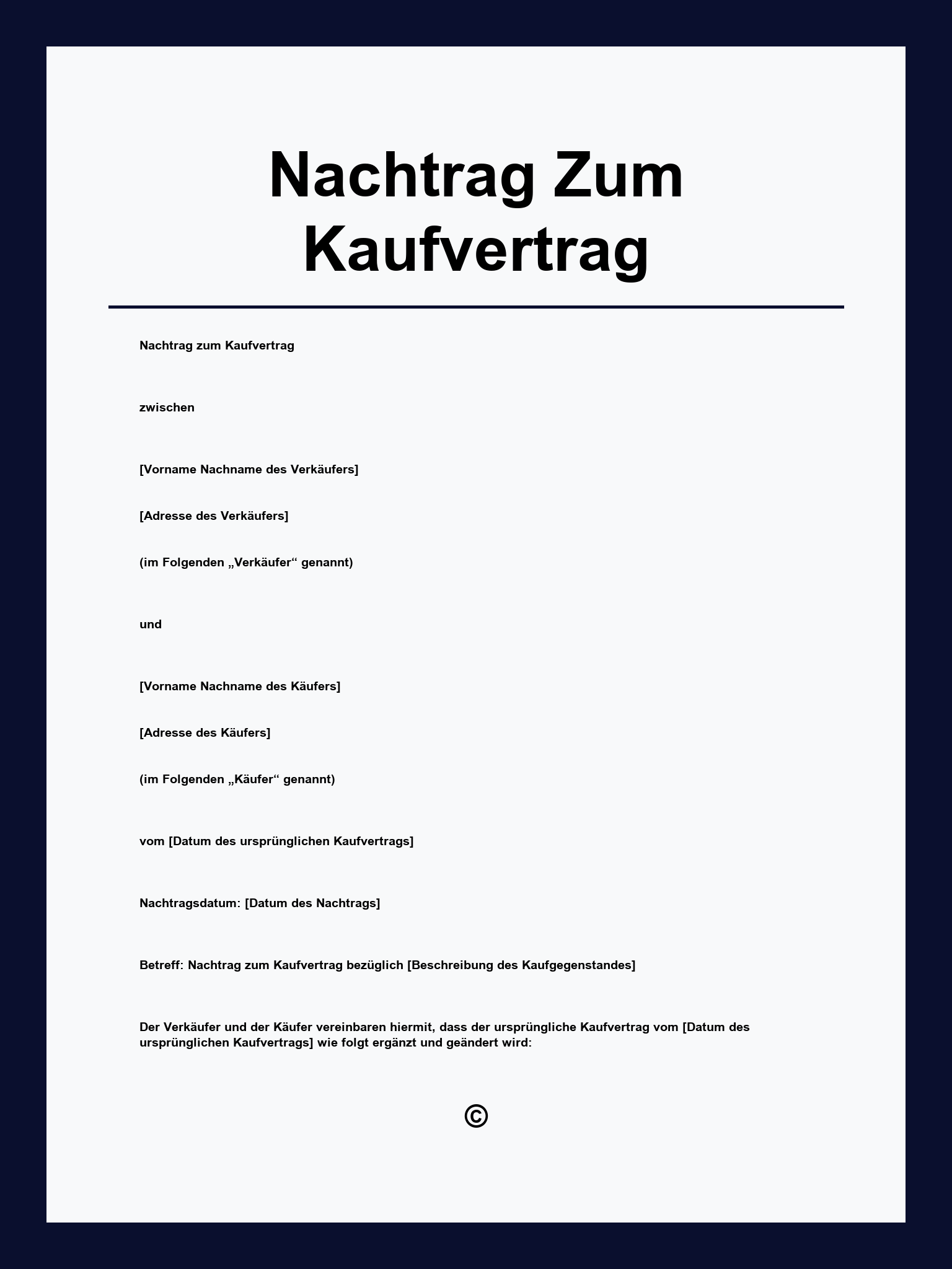 Nachtrag Zum Kaufvertrag