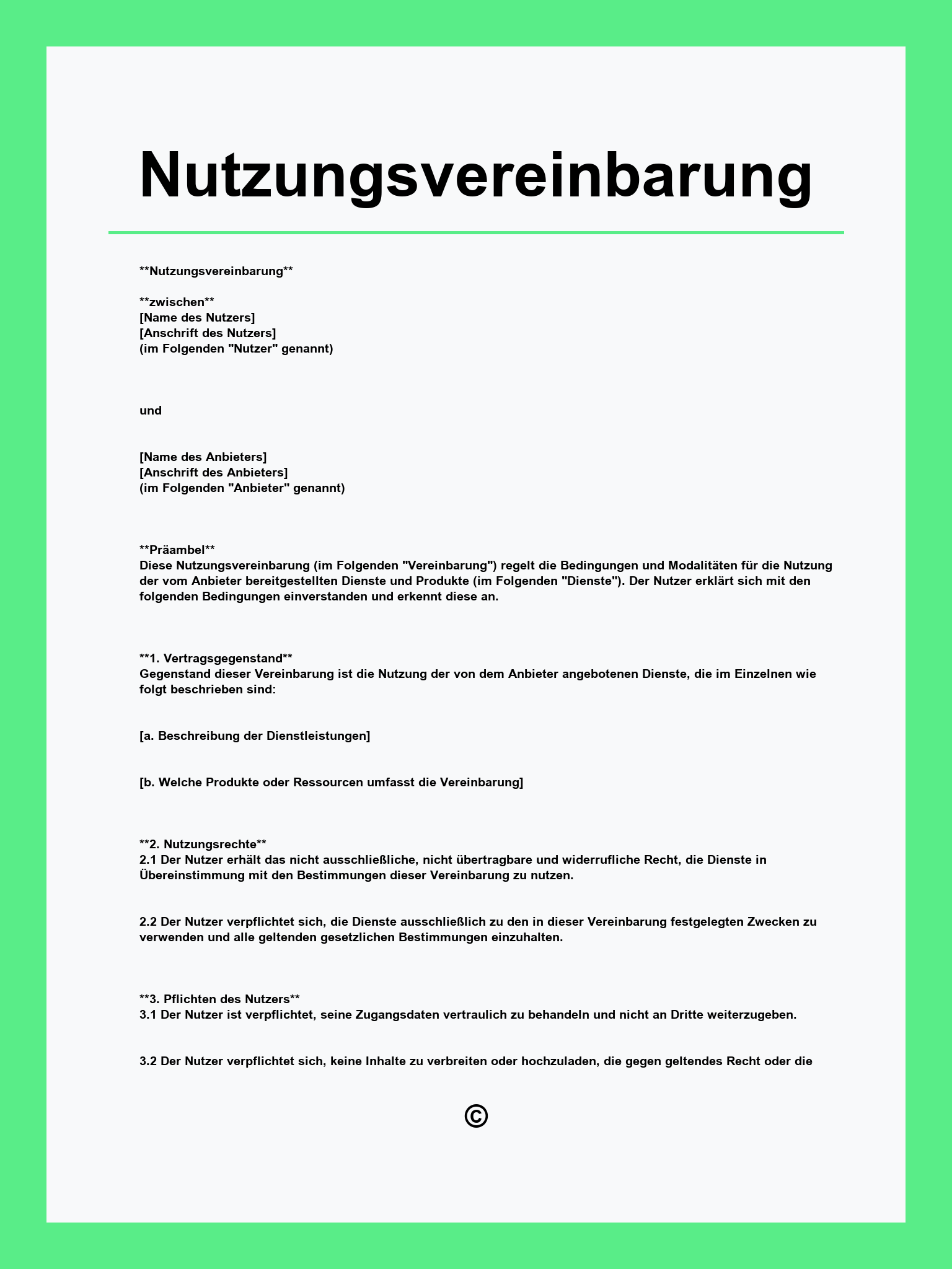 Vorlage Nutzungsvereinbarung