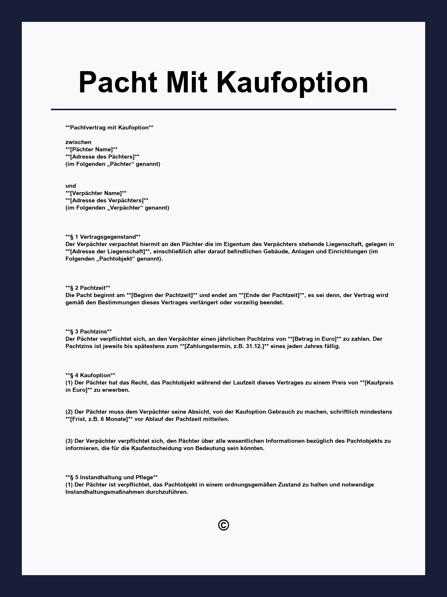 Pacht Mit Kaufoption