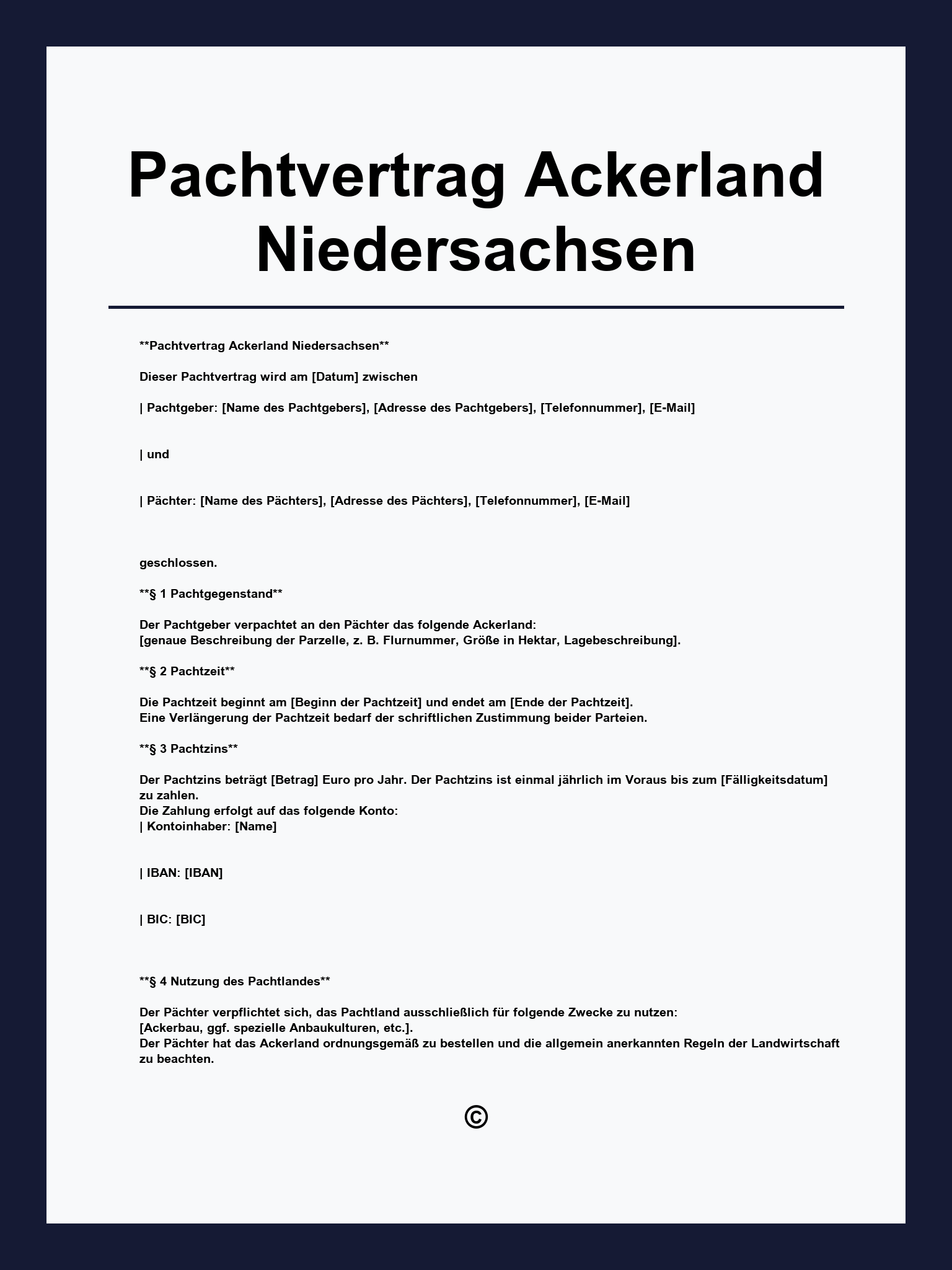 Pachtvertrag Ackerland Niedersachsen