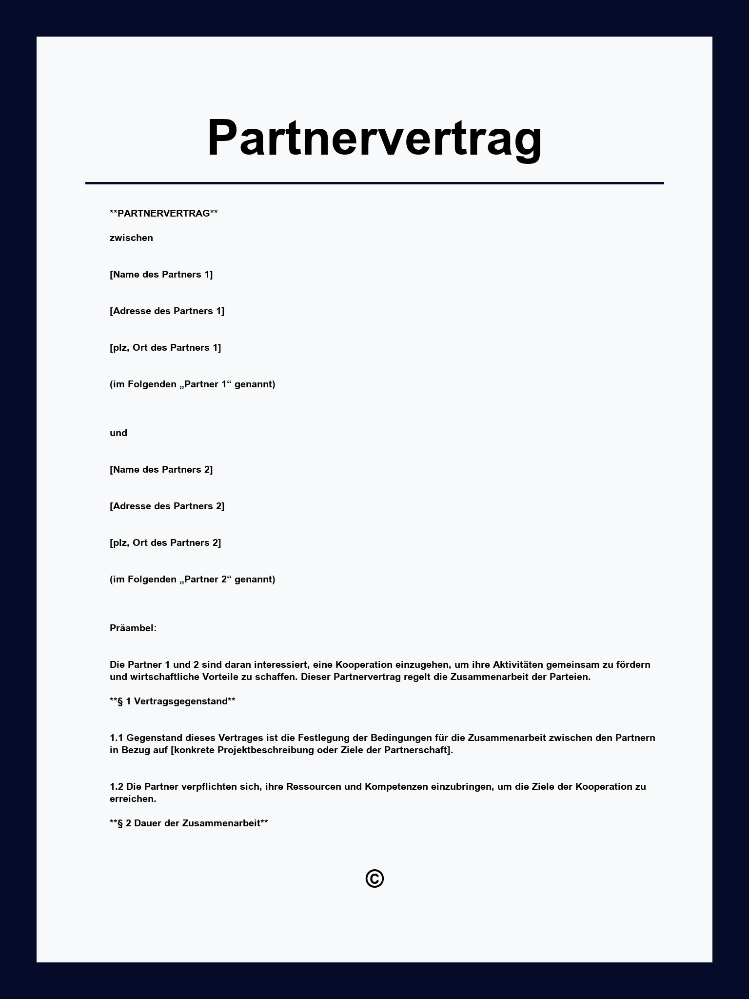 Partnervertrag Vorlage