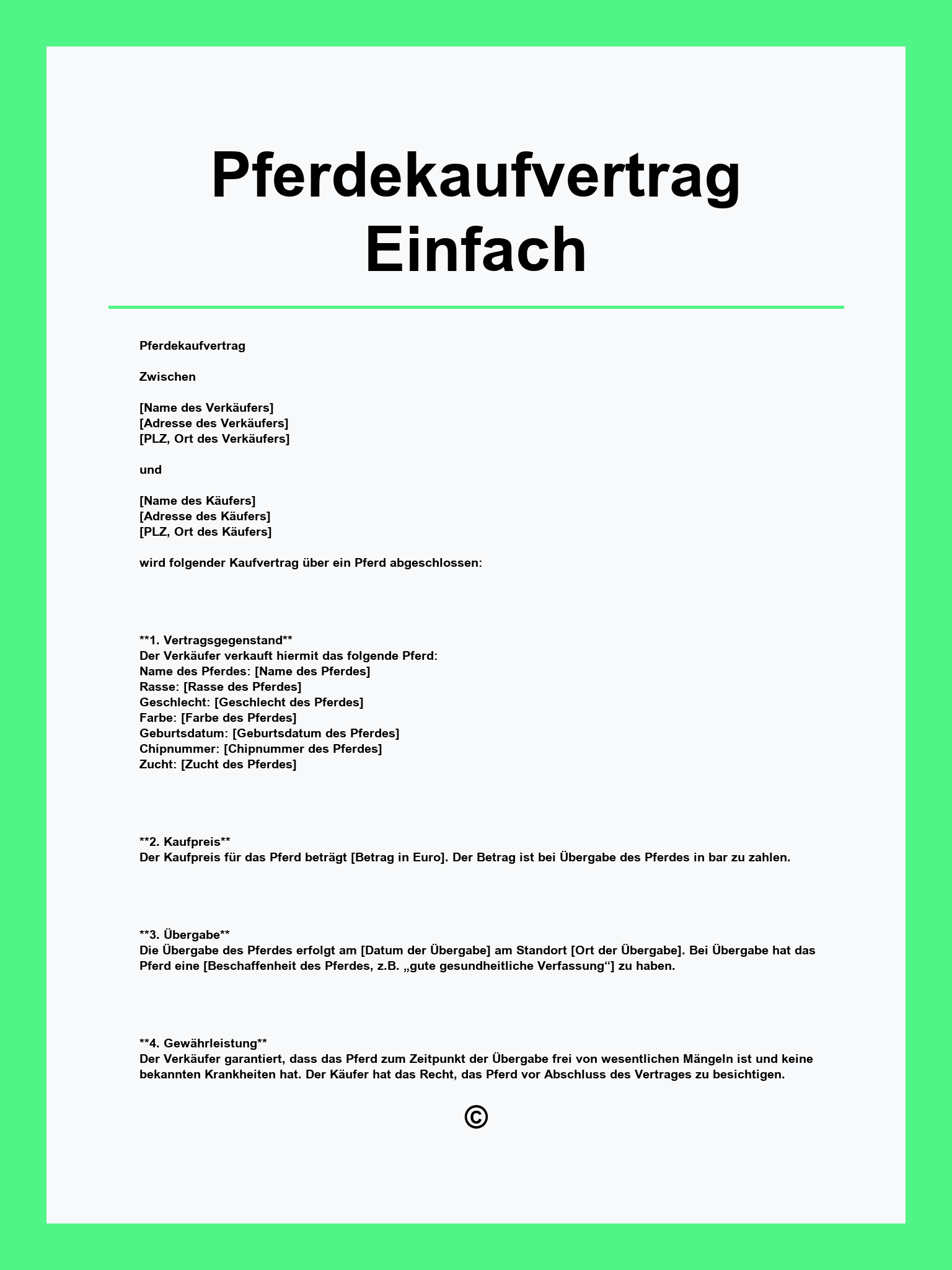 Pferdekaufvertrag Einfach