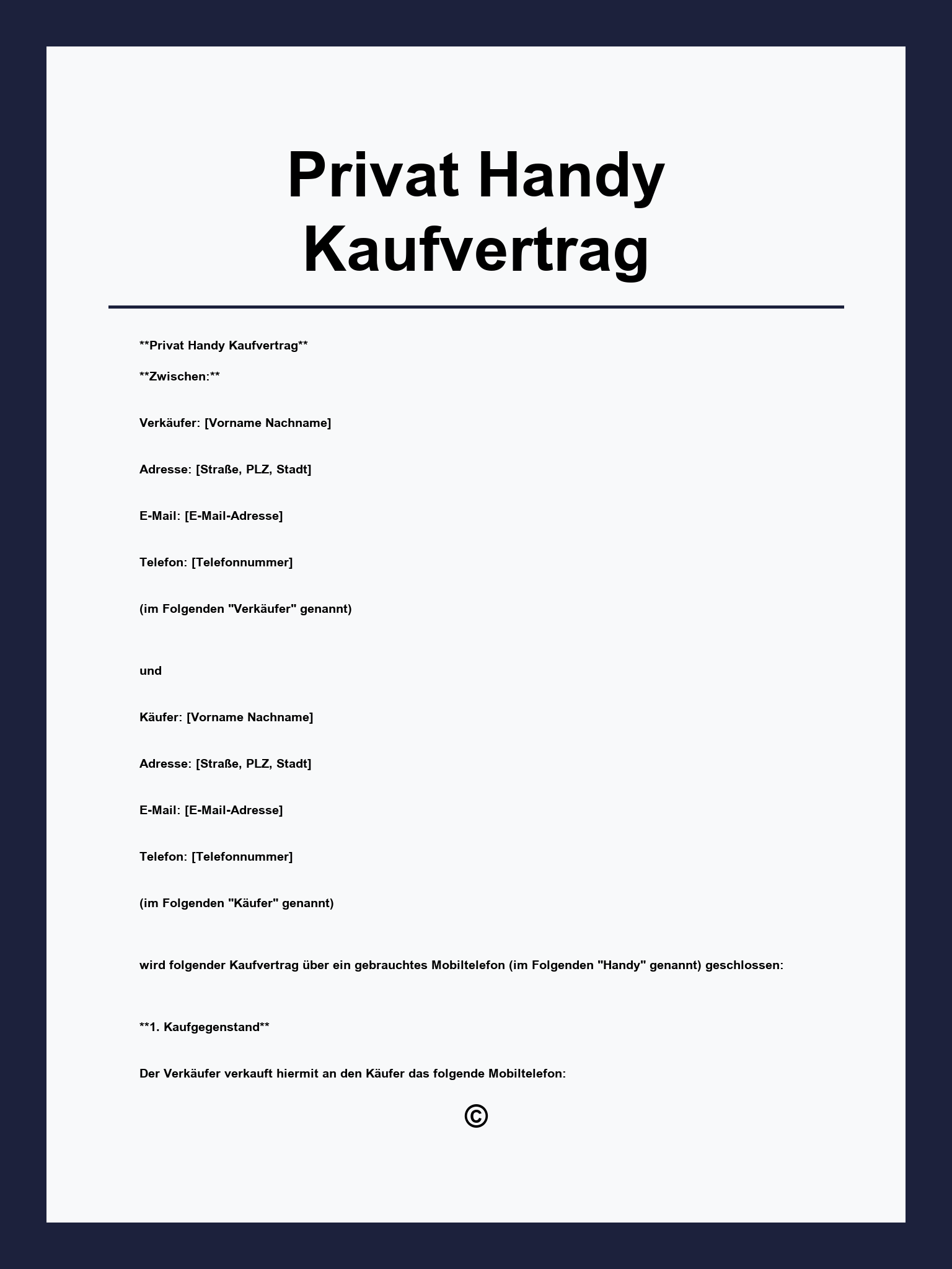Privat Handy Kaufvertrag