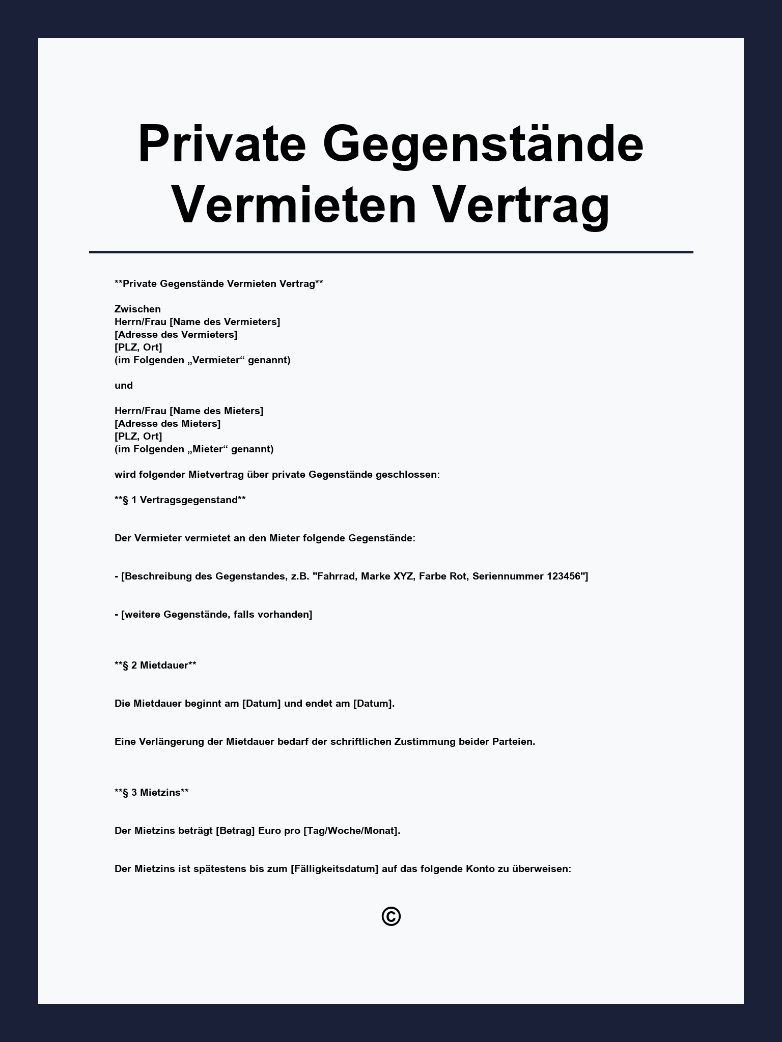 Private Gegenstände Vermieten Vertrag