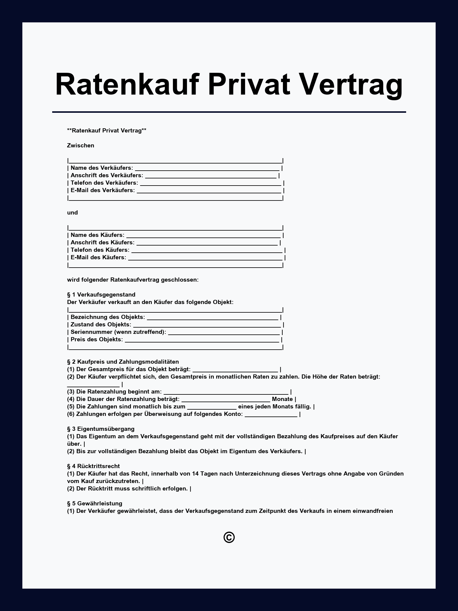 Ratenkauf Privat Vertrag