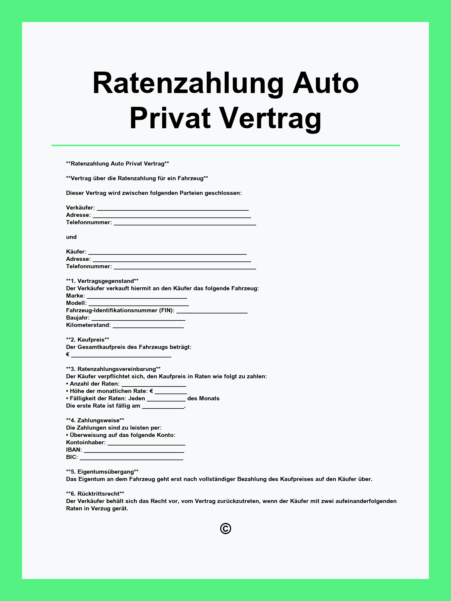 Ratenzahlung Auto Privat Vertrag