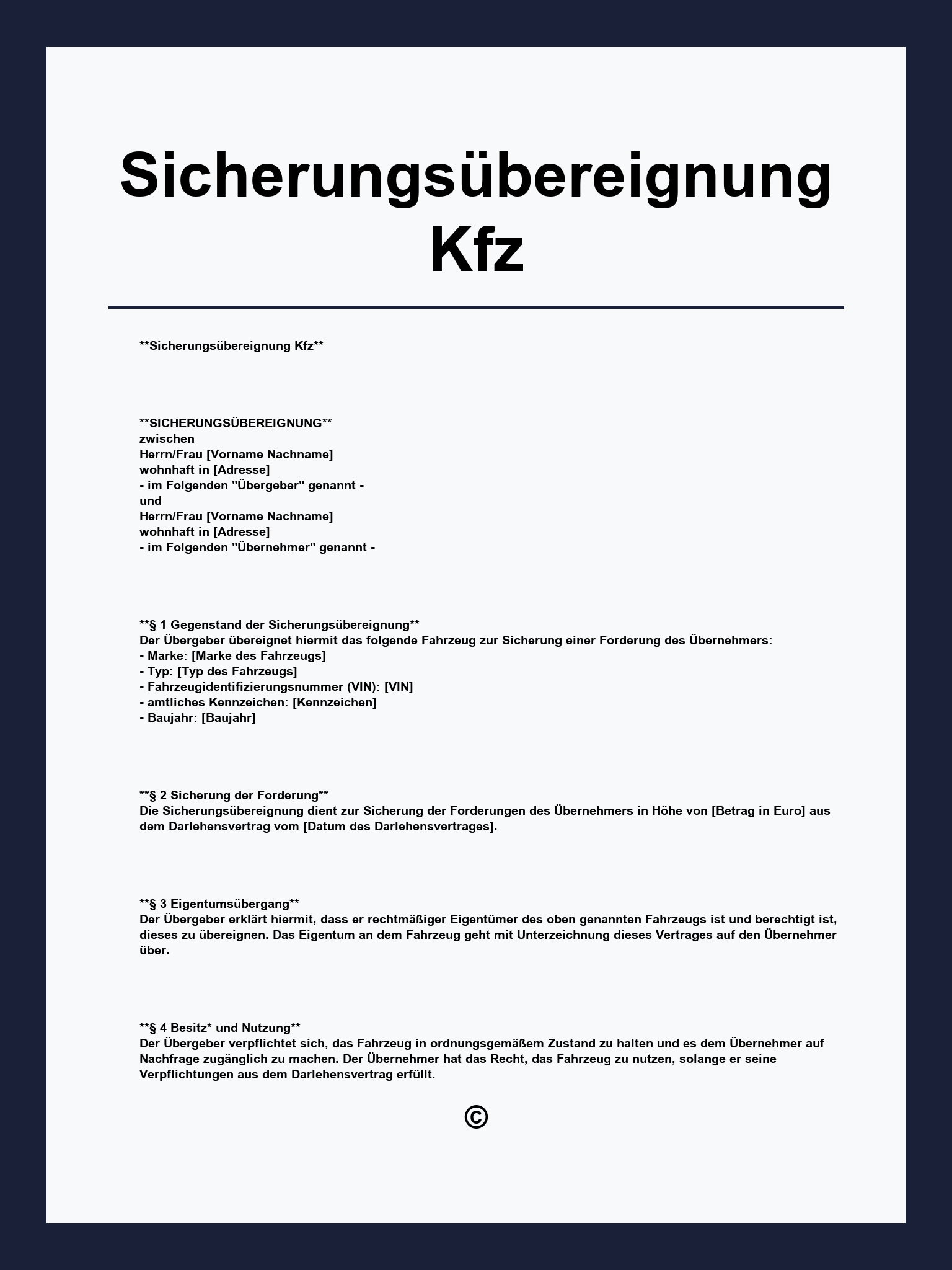 Sicherungsübereignung Kfz Muster