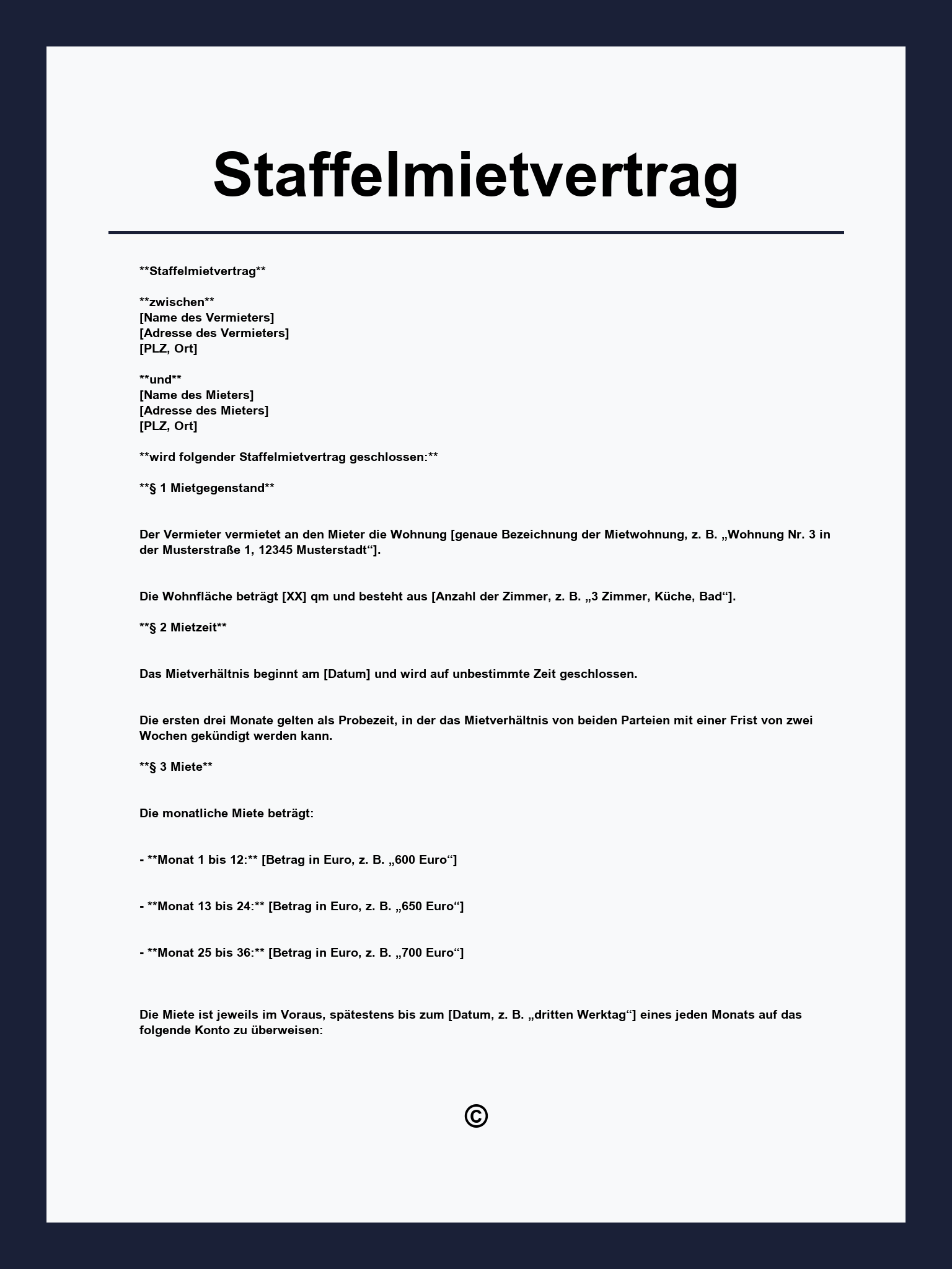 Staffelmietvertrag Vorlage